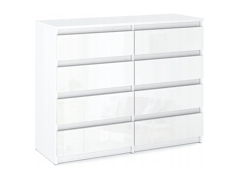 Grande commode blanche laquée 120 cm avec 8 tiroirs – Meuble TV moderne pour salon