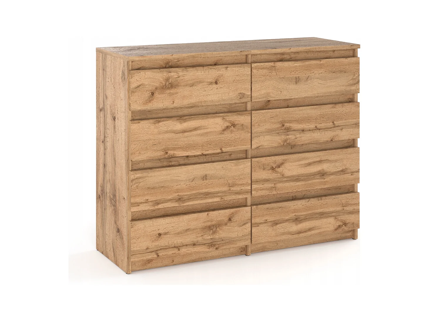 Commode moderne 120 cm Chêne Wotan avec 8 tiroirs – Grand meuble de rangement pour salon