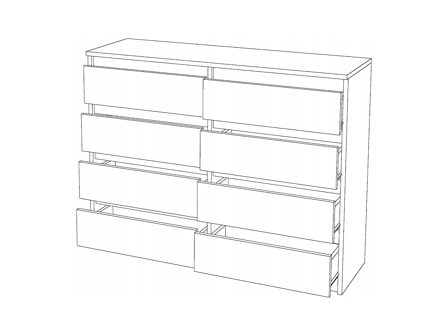 Commode moderne 120 cm Chêne Wotan avec 8 tiroirs – Grand meuble de rangement pour salon