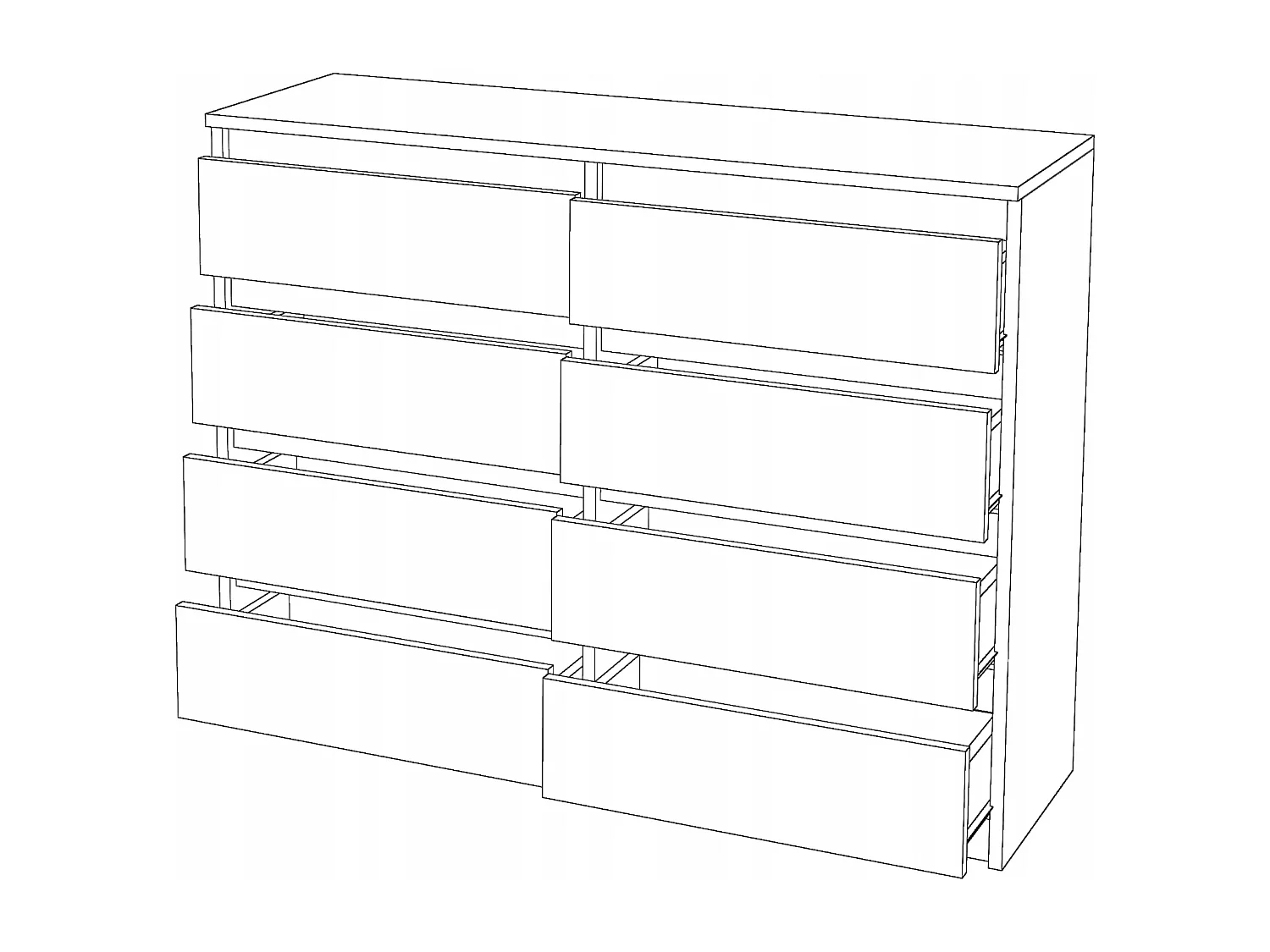 Commode moderne 120 cm Chêne Wotan avec 8 tiroirs – Grand meuble de rangement pour salon