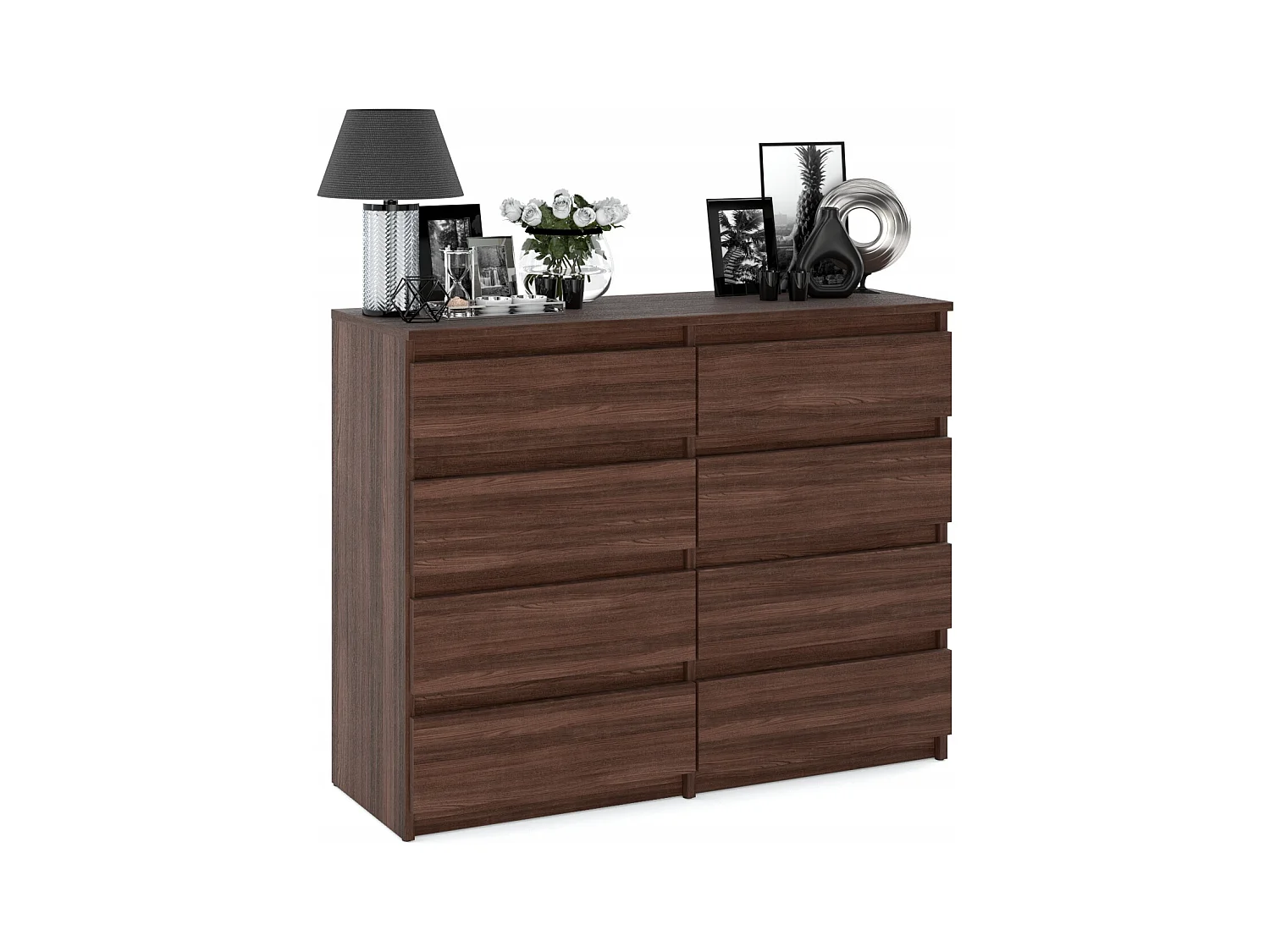 Grande Commode moderne 120 cm Chêne Wenge avec 8 tiroirs – Grand meuble de rangement pour salon