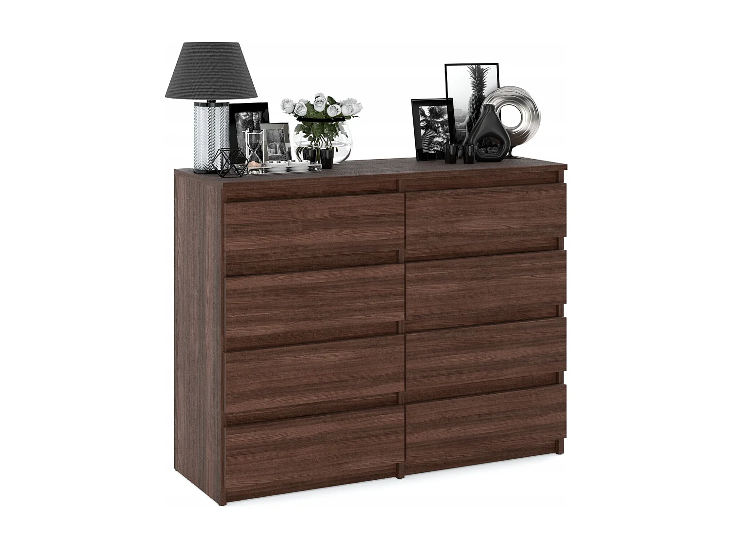 Grande Commode moderne 120 cm Chêne Wenge avec 8 tiroirs – Grand meuble de rangement pour salon