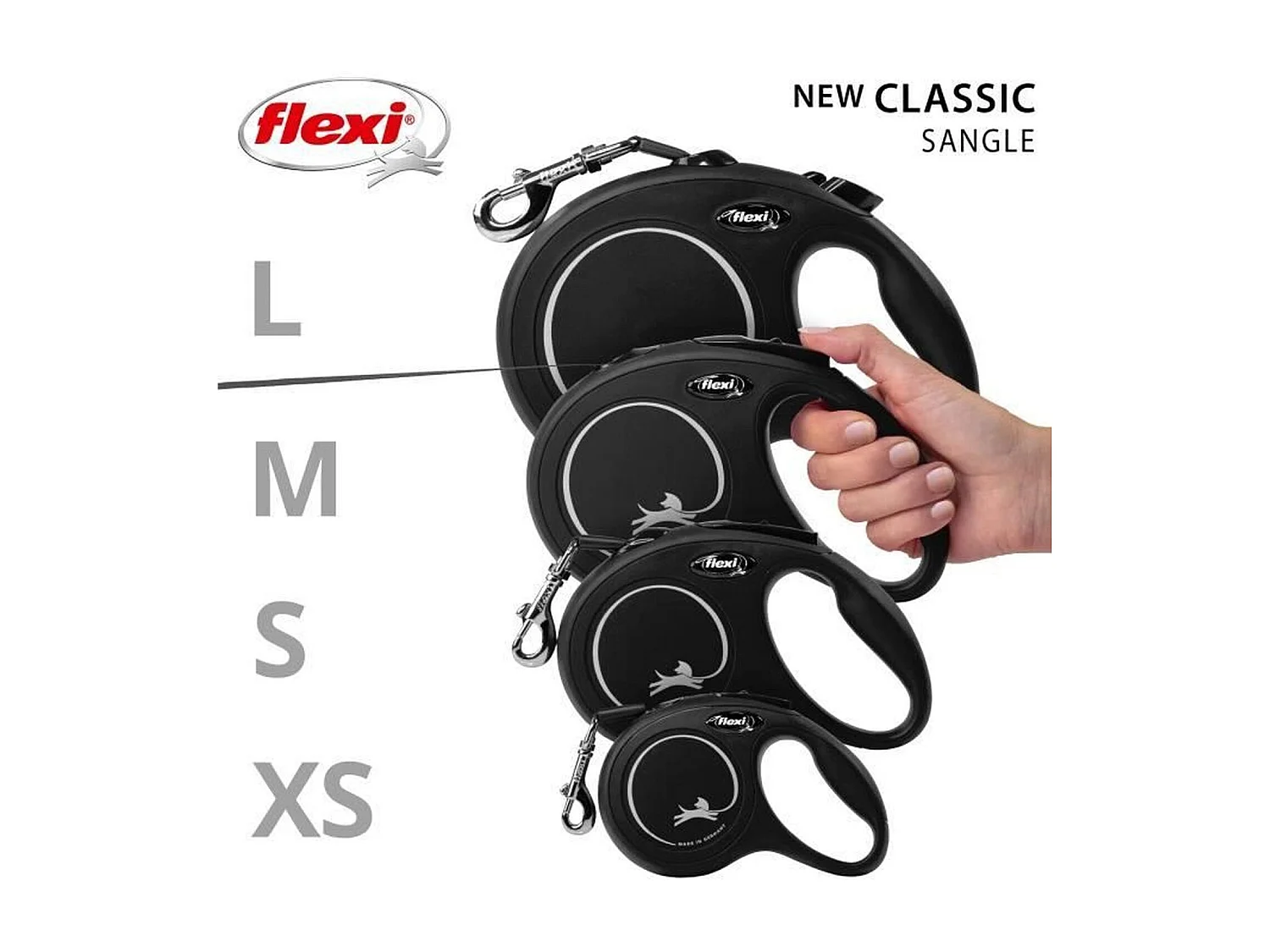 Laisse L Tape 8 m noir