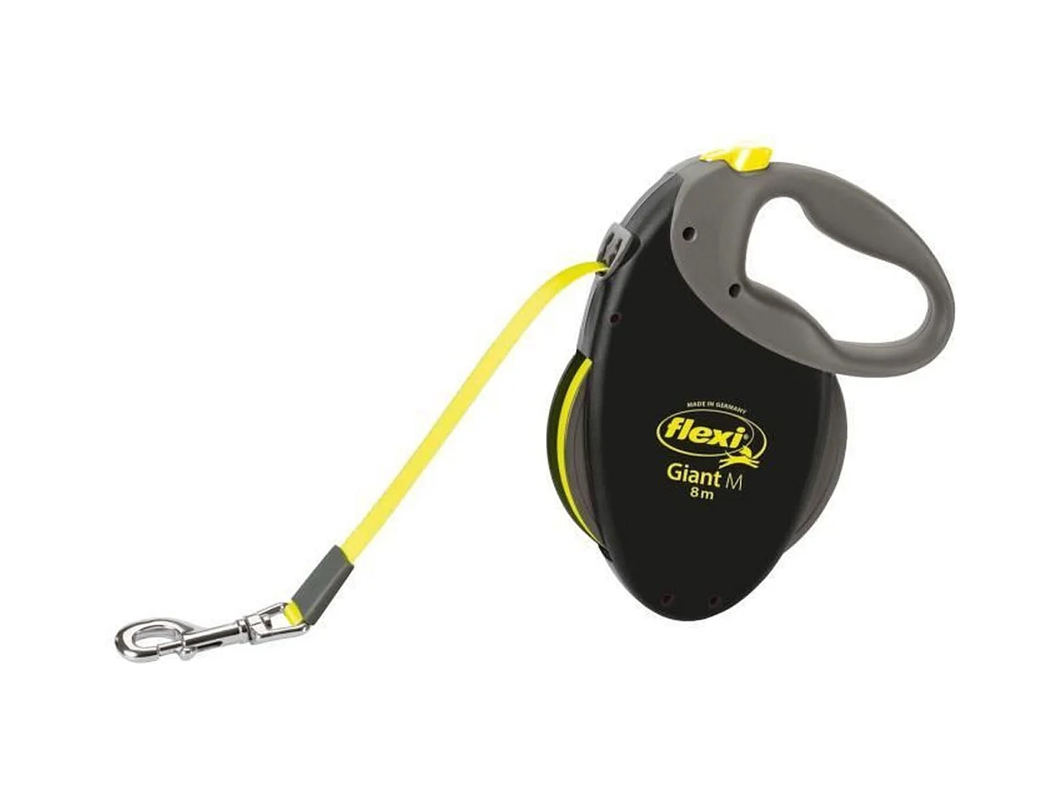 Laisse sangle - Taille M - 8m - Noir et jaune fluo