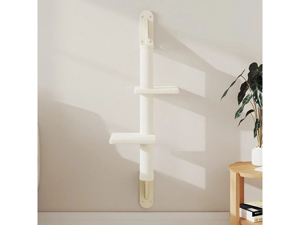 Wand-Katzenbaum Creme 108 cm mit Kratzbaum und Plattformen - Robuste und Bequeme Konstruktion