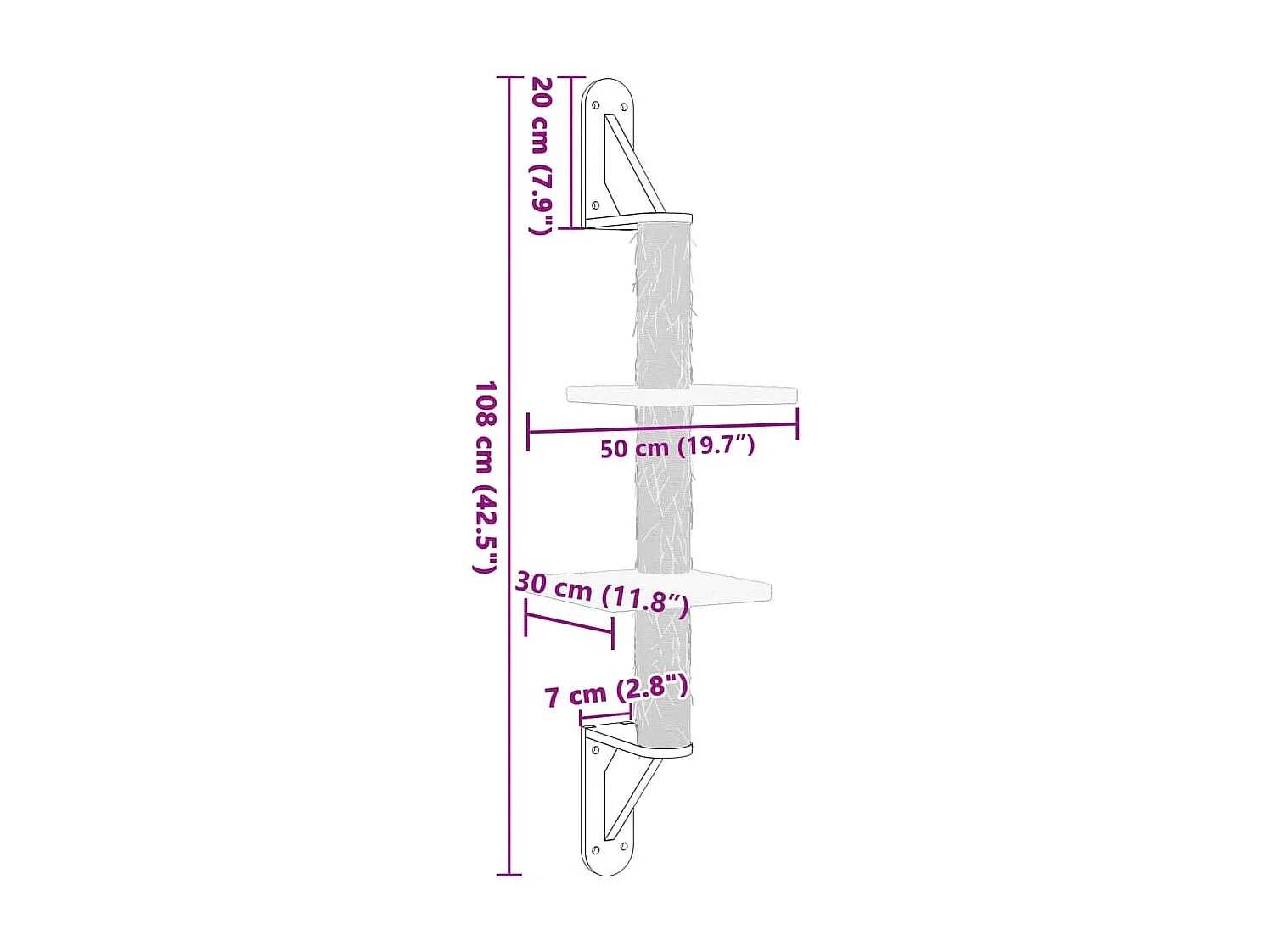 Wand-Katzenbaum Creme 108 cm mit Kratzbaum und Plattformen - Robuste und Bequeme Konstruktion