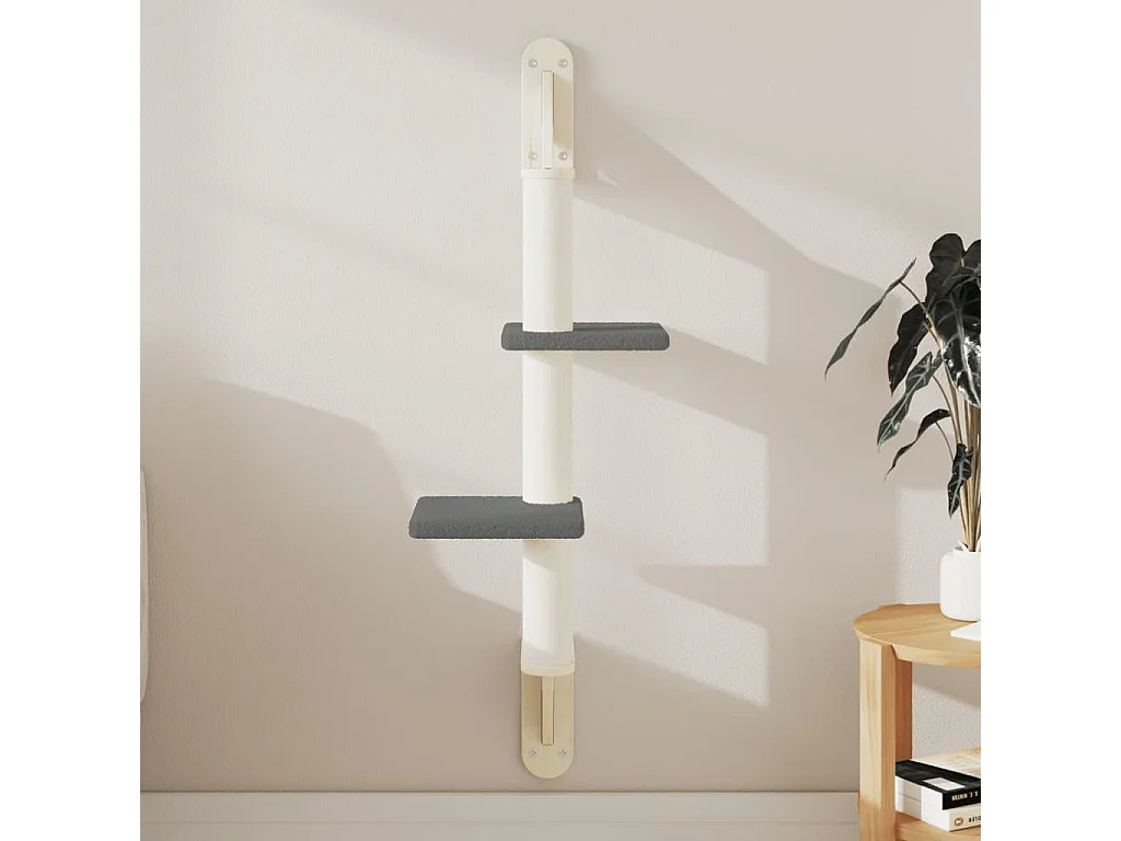 Dunkelgrauer Wand-Katzenbaum 108 cm mit Kratzbaum und Plattformen - Robuste Konstruktion und Wanddesign