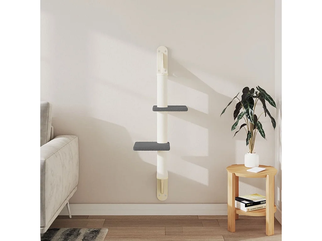 Dunkelgrauer Wand-Katzenbaum 108 cm mit Kratzbaum und Plattformen - Robuste Konstruktion und Wanddesign