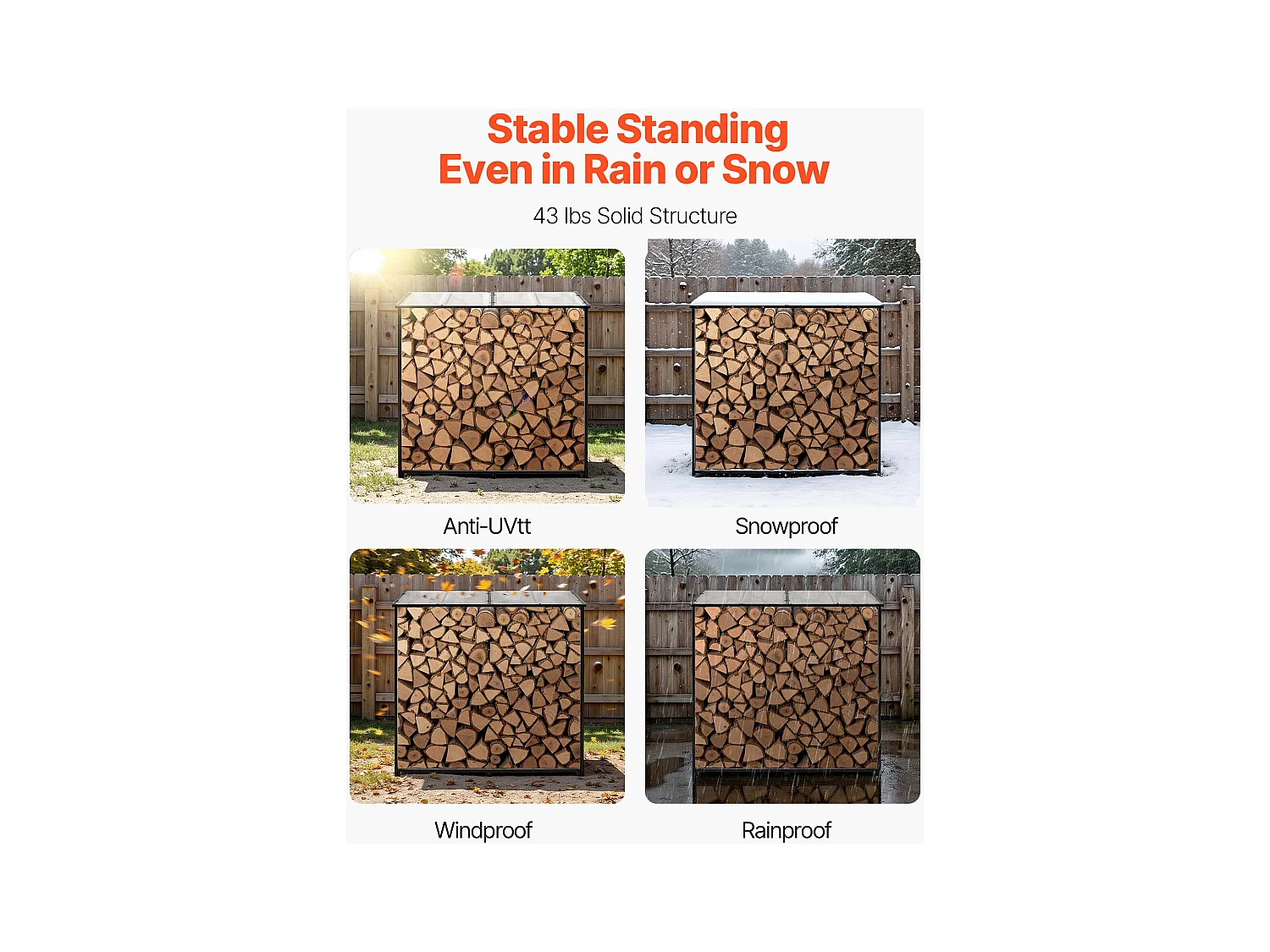 Support à Bois SucceBuy de Chauffage avec Toit Incliné, Range-bûches Extérieur Métal, 143 x 70 x 143 cm, Capacité Charge Maximale 299,4 kg, pour Terrasse