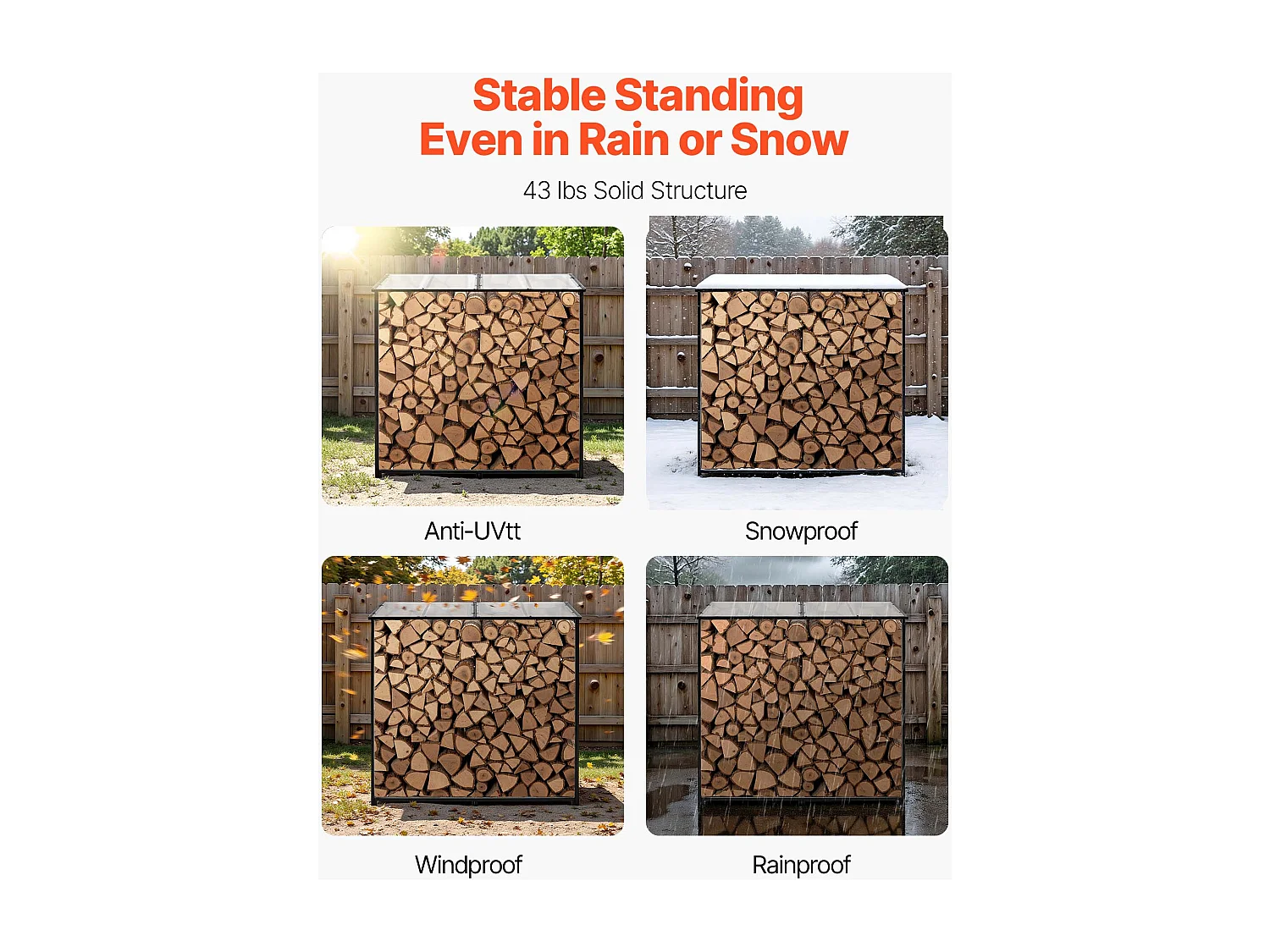 Schowek na Drewno SucceBuy do Ogrzewania z Pochyłym Daszkiem, Metalowy Zewnętrzny Schowek na Drewno, 143 x 70 x 143 cm, Maksymalna Nośność 299,4 kg, na Taras