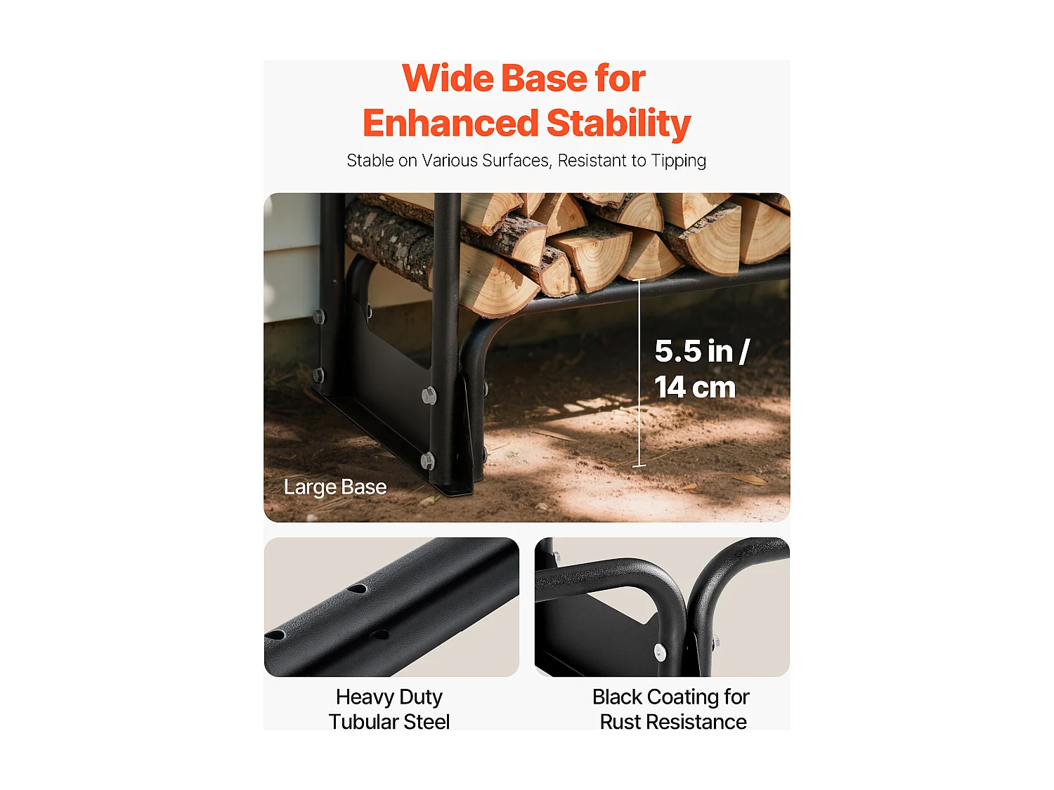 Schowek na Drewno SucceBuy do Ogrzewania z Wodoodpornym Pokrowcem, Metalowy Zewnętrzny Schowek na Drewno, 257 x 36 x 117 cm, Maksymalne Obciążenie 299,4 kg