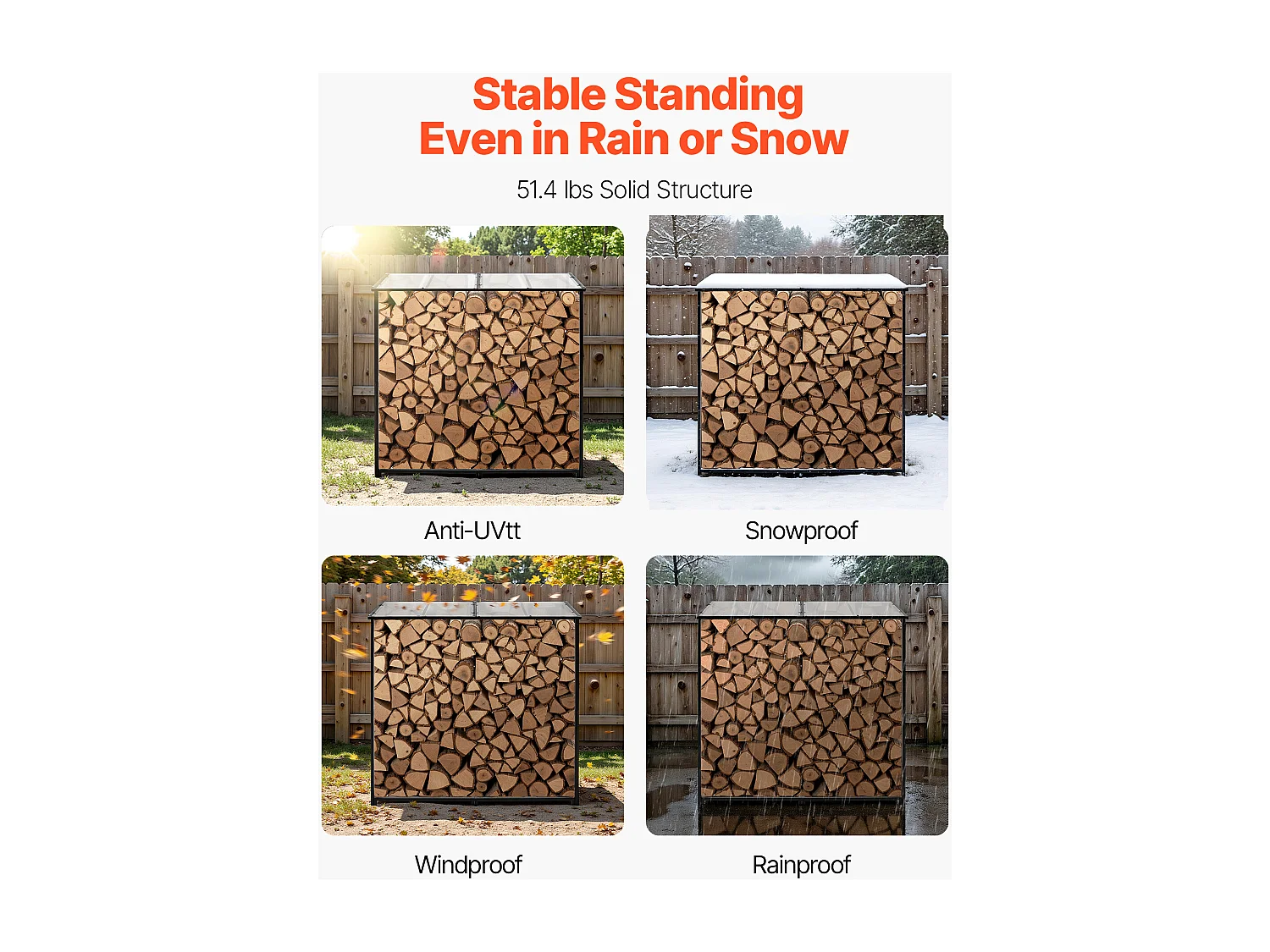 Schowek na Drewno SucceBuy do Ogrzewania z Pochyłym Daszkiem, Metalowy Zewnętrzny Schowek na Drewno, 185 x 70 x 180 cm, Maksymalna Nośność 299,4 kg, na Taras