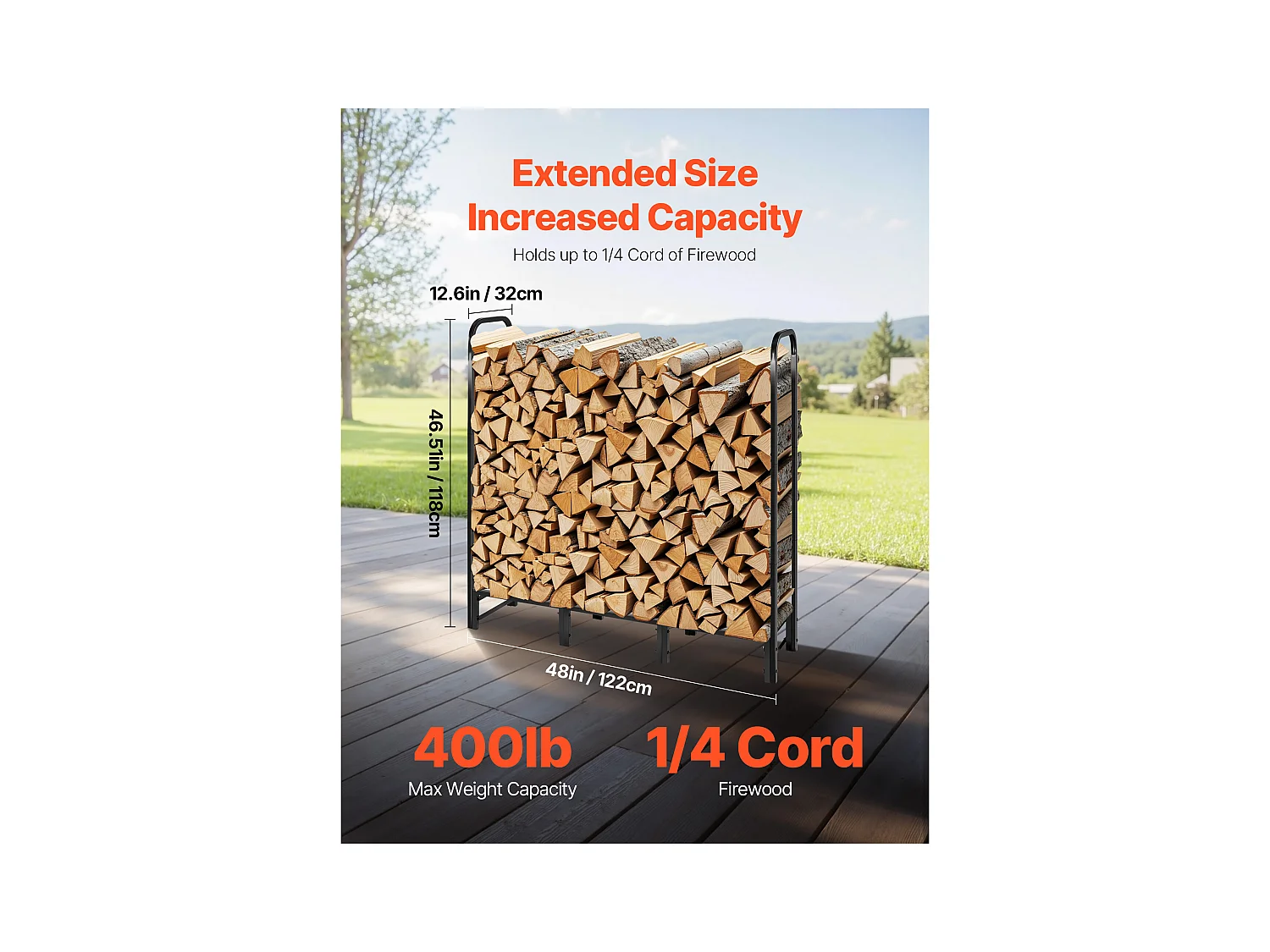 Support à Bois SucceBuy de Chauffage avec Housse Imperméable, Range-bûches Extérieur en Métal, 122 x 32 x 118 cm, Charge Maximale 181,4 kg, pour Terrasse