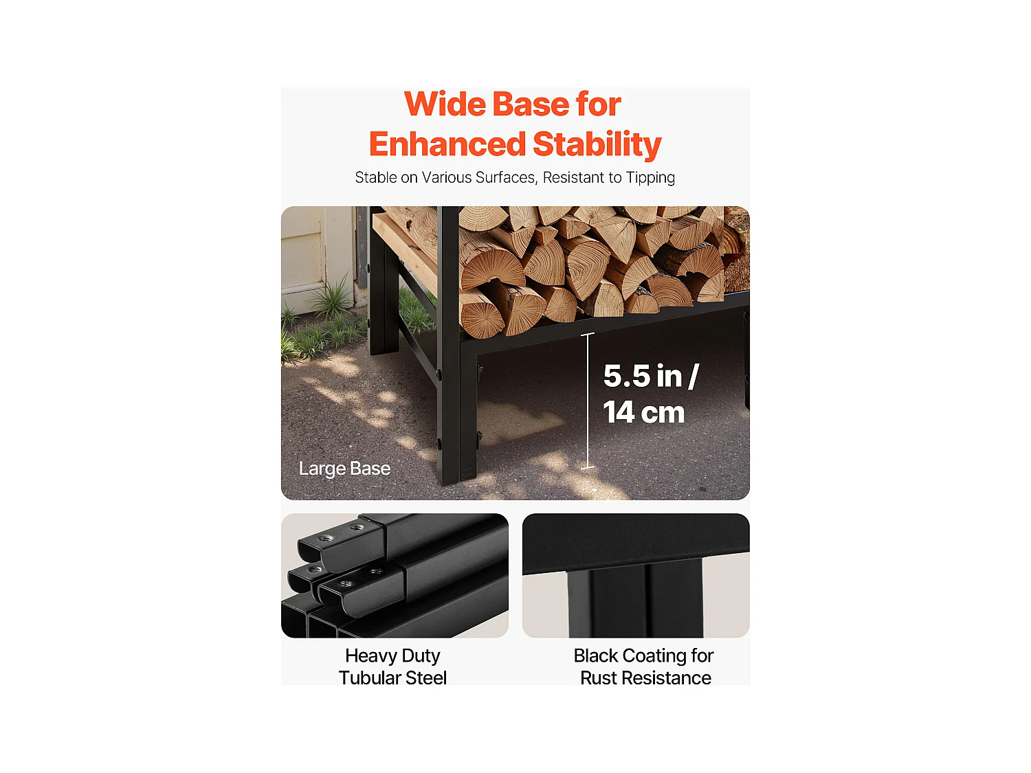 Support à Bois SucceBuy de Chauffage avec Housse Imperméable, Range-bûches Extérieur en Métal, 122 x 32 x 118 cm, Charge Maximale 181,4 kg, pour Terrasse