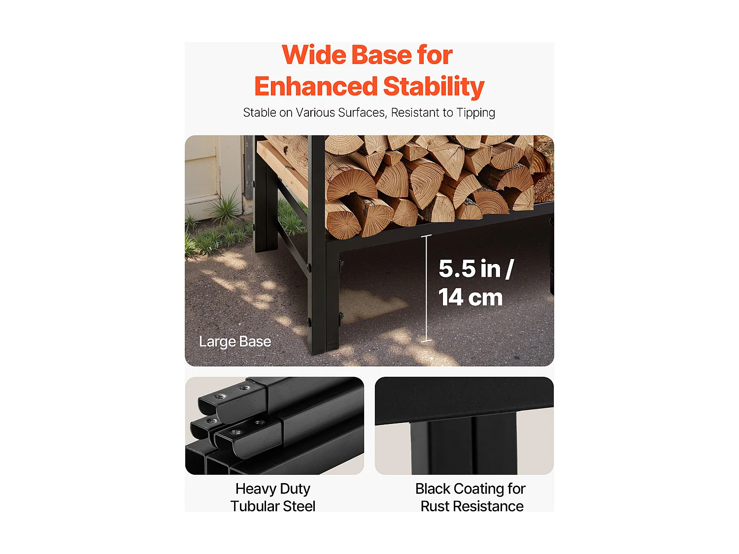 Schowek na Drewno SucceBuy do Ogrzewania z Wodoodpornym Pokrowcem, Metalowy Zewnętrzny Schowek na Drewno, 122 x 32 x 118 cm, Maksymalne Obciążenie 181,4 kg