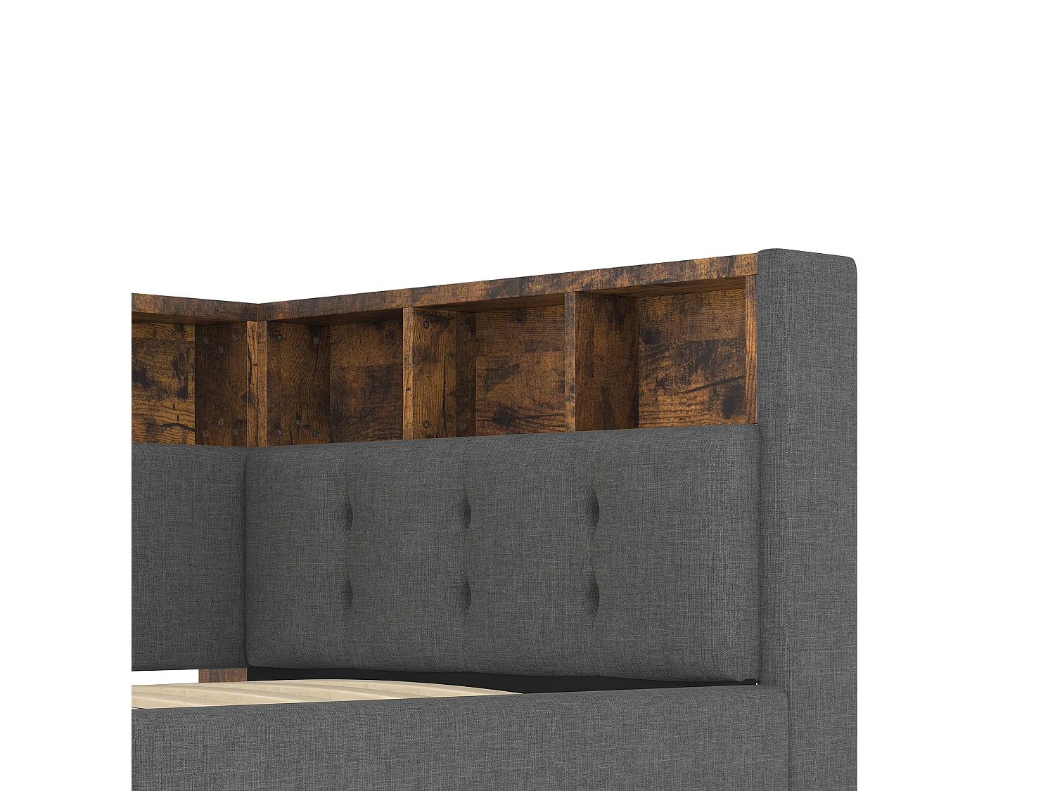 Slaapbank met opbergruimte 90x200 cm - met USB + Type-C aansluitingen - meerdere opbergmogelijkheden - met LED-lichtstrip - grijs (matras niet inbegrepen)