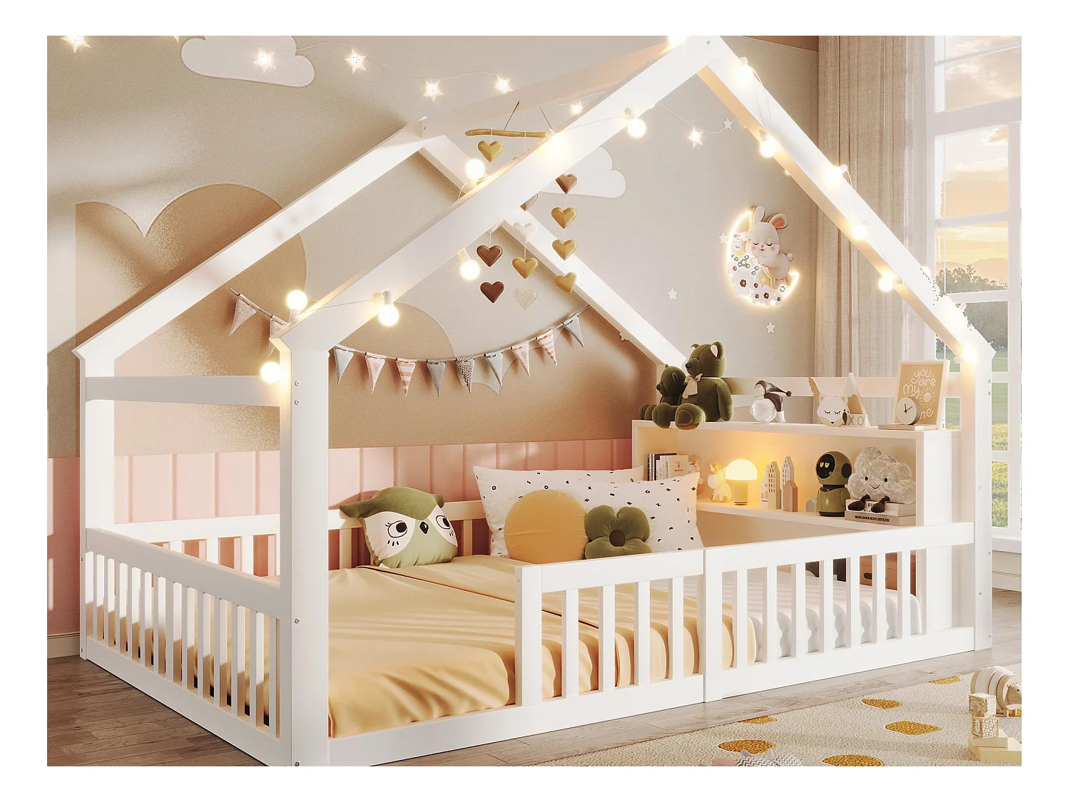 Lit enfant 140x190 cm - avec barrières de sécurité - pin - blanc (matelas non inclus)