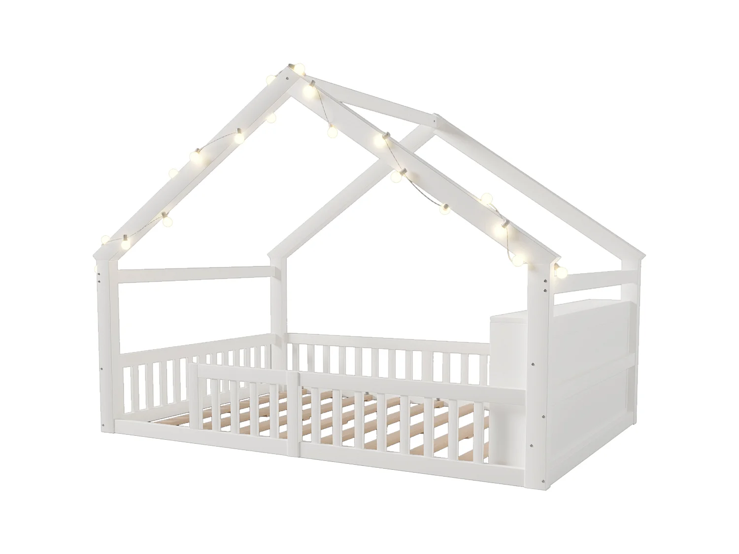 Lit enfant 140x190 cm - avec barrières de sécurité - pin - blanc (matelas non inclus)