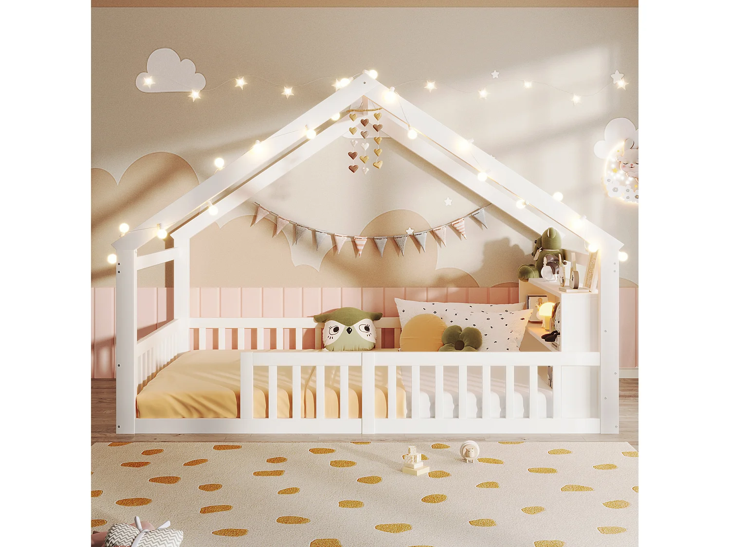 Letto bambino 140x190 cm - con barriere di sicurezza - pino - bianco (materasso non incluso)