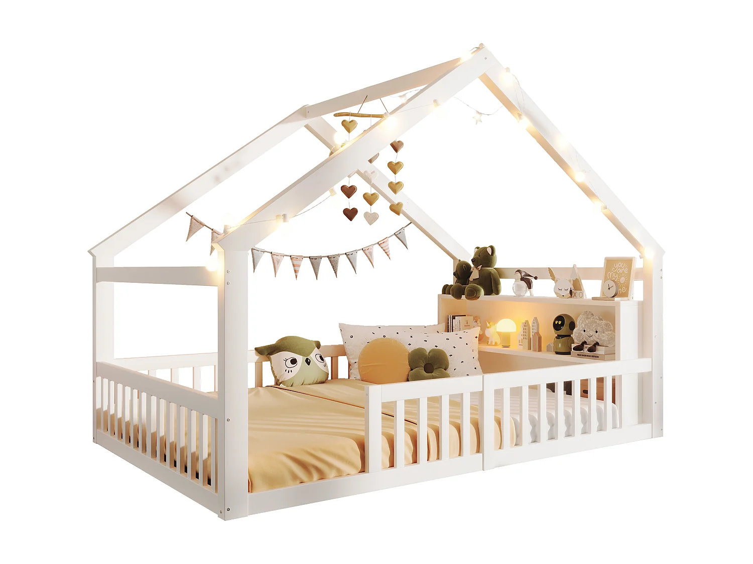 Letto bambino 140x190 cm - con barriere di sicurezza - pino - bianco (materasso non incluso)