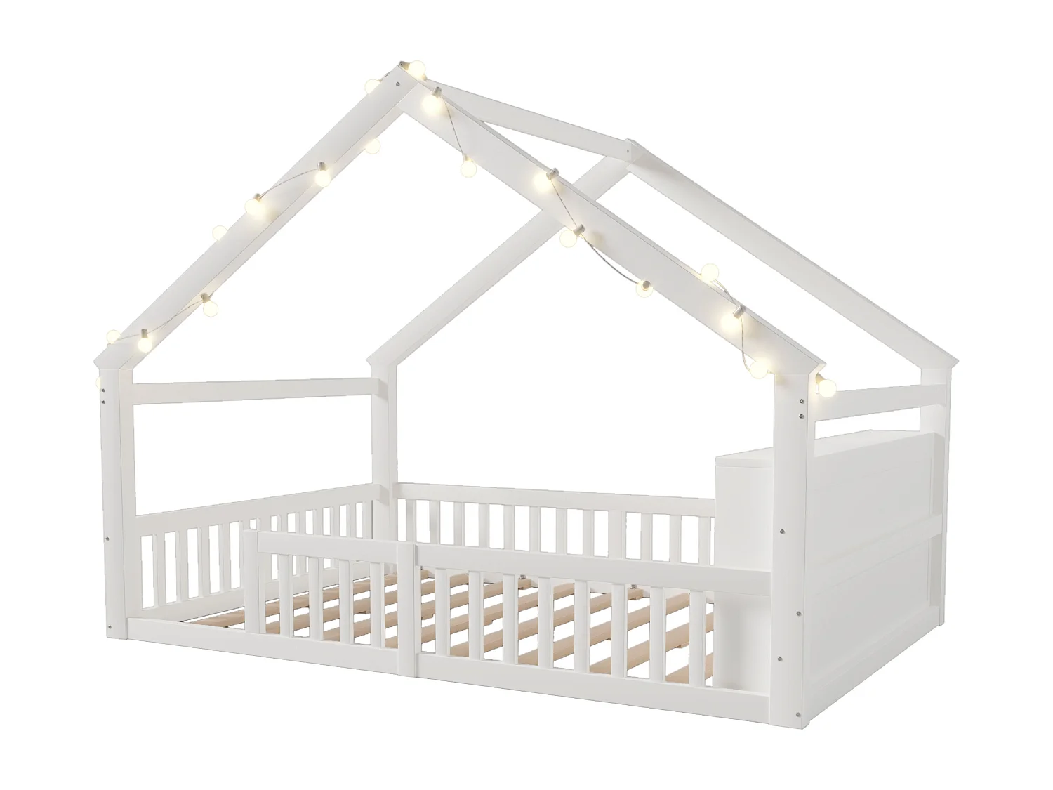 Letto bambino 140x190 cm - con barriere di sicurezza - pino - bianco (materasso non incluso)