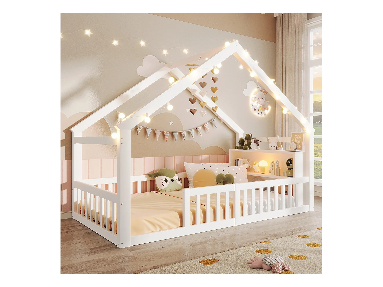 Lit enfant 90x190 cm - avec barrières de sécurité - pin - blanc (matelas non inclus)