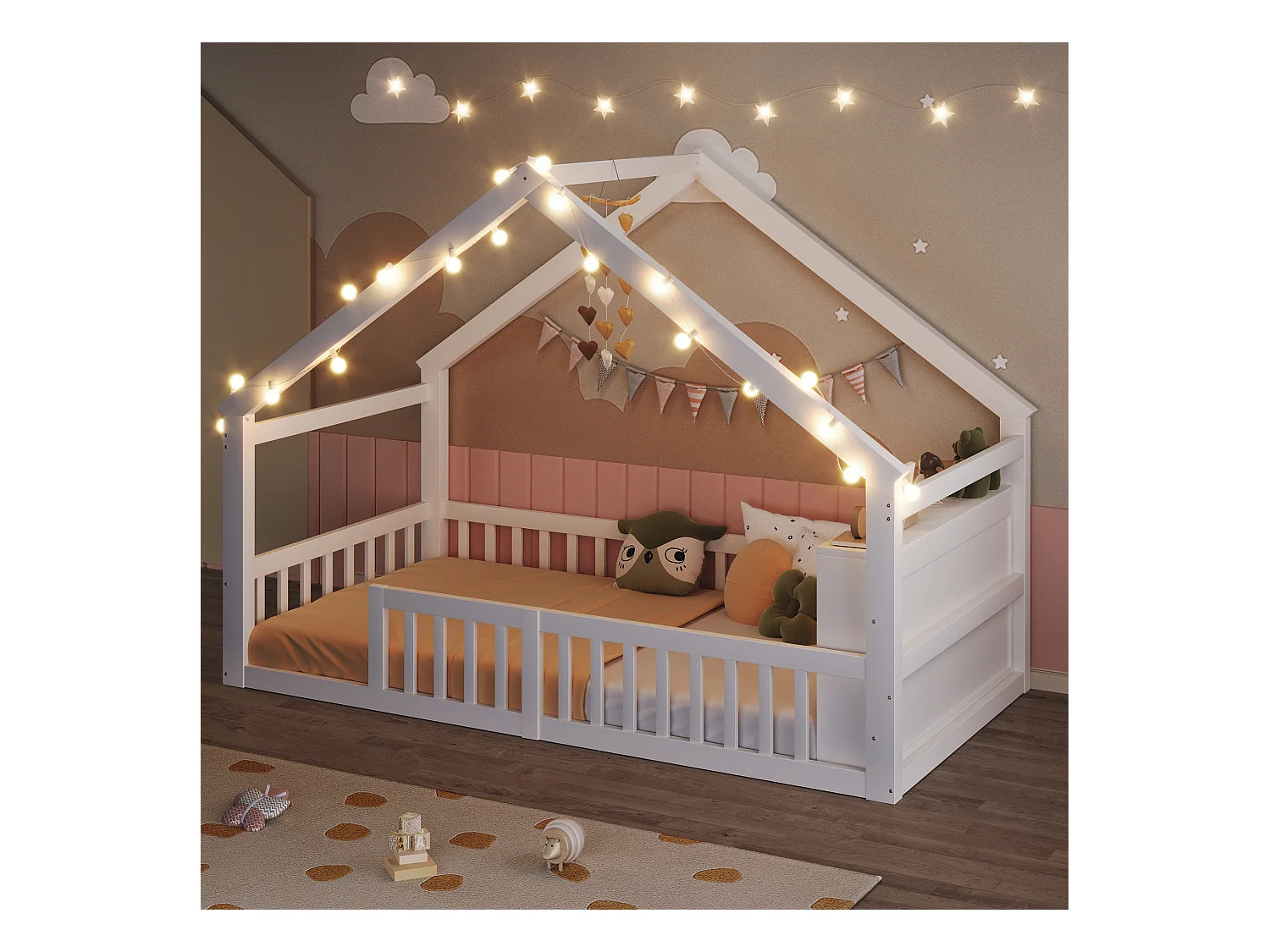 Lit enfant 90x190 cm - avec barrières de sécurité - pin - blanc (matelas non inclus)