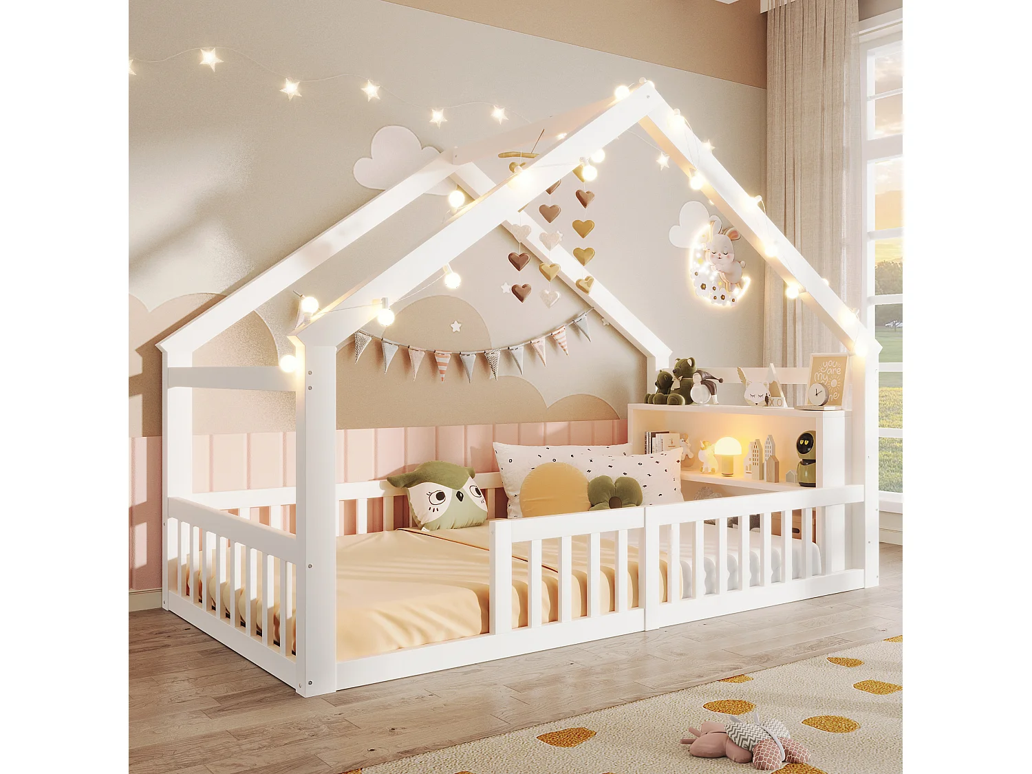 Letto bambino 90x190 cm - con barriere di sicurezza - pino - bianco (materasso non incluso)