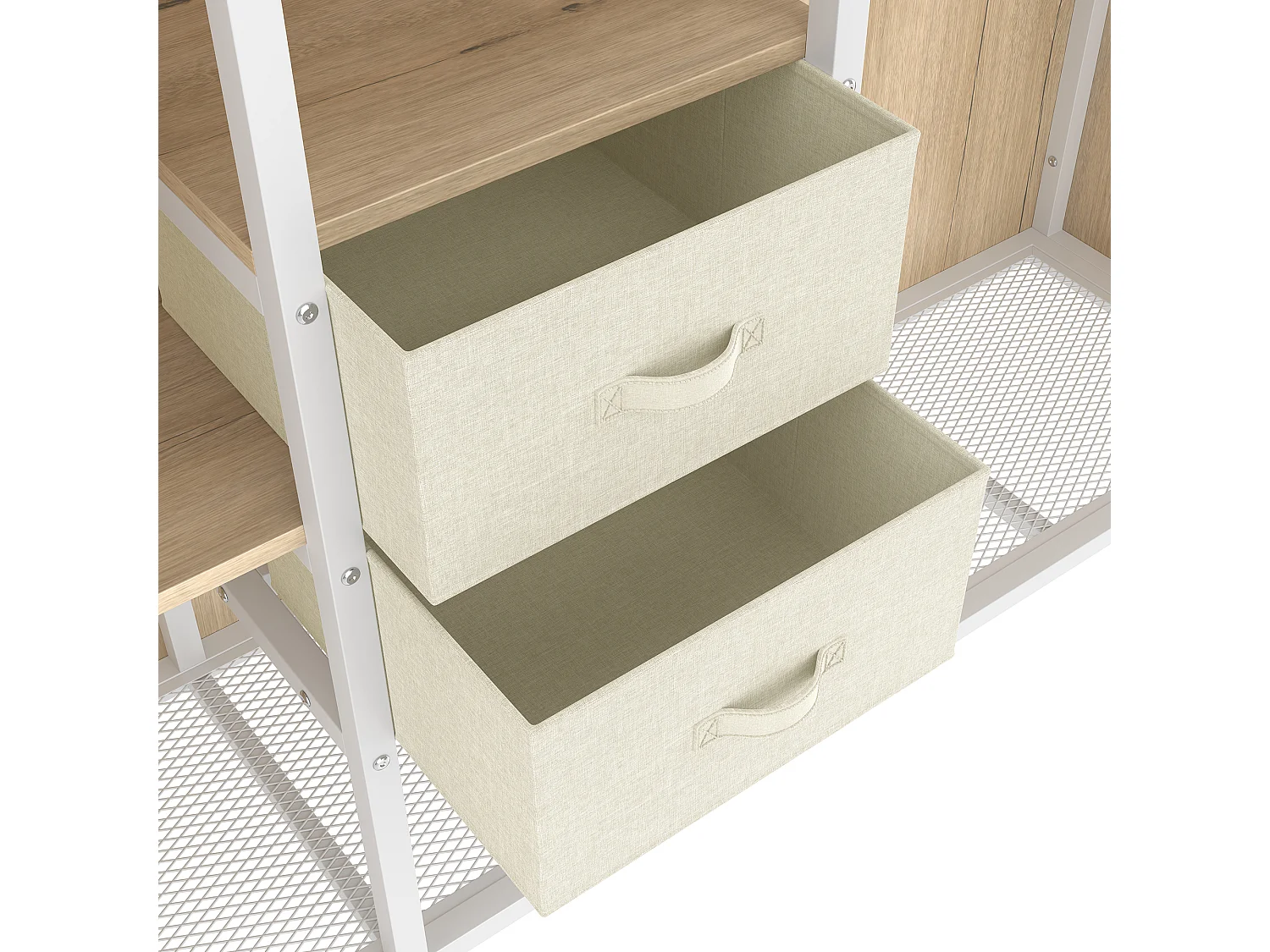 Cama altillo 90x200 cm - con 2 cajones - armario abierto - con iluminación LED - compartimentos de almacenamiento - blanco (colchón no incluido)