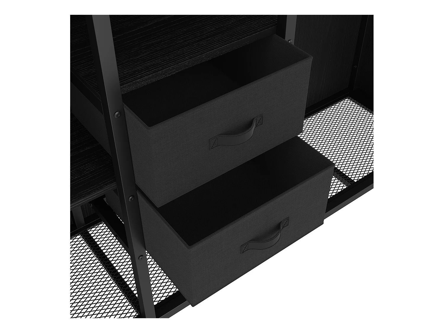 Lit mezzanine 90x200 cm - avec 2 tiroirs - armoire ouverte - avec éclairage LED - compartiments de rangement - noir (matelas non inclus)