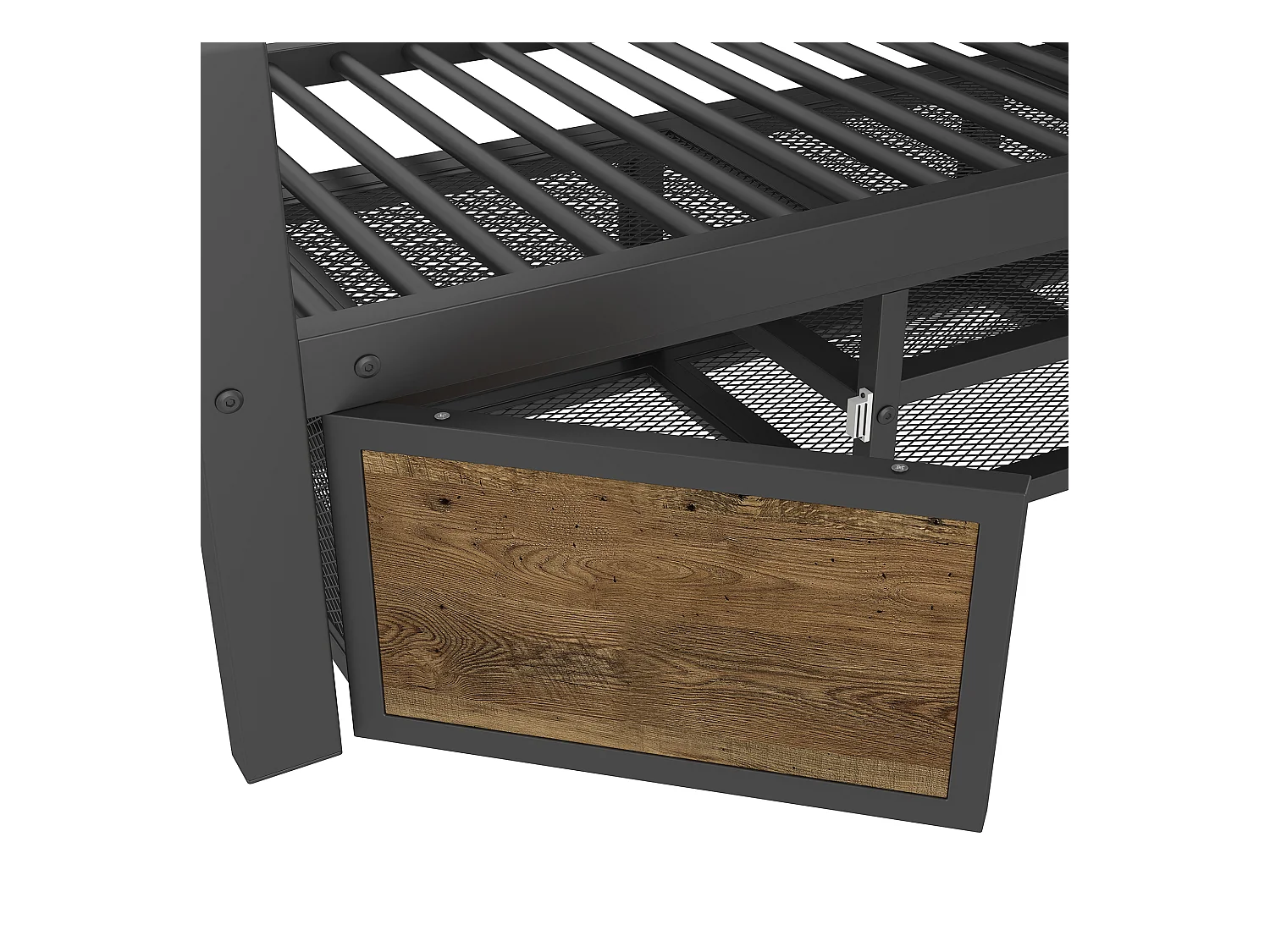 Lit superposé 90x200 cm + 140x200 cm - avec étagère à chaussures - compartiments de rangement - barrières de sécurité et échelle - noir