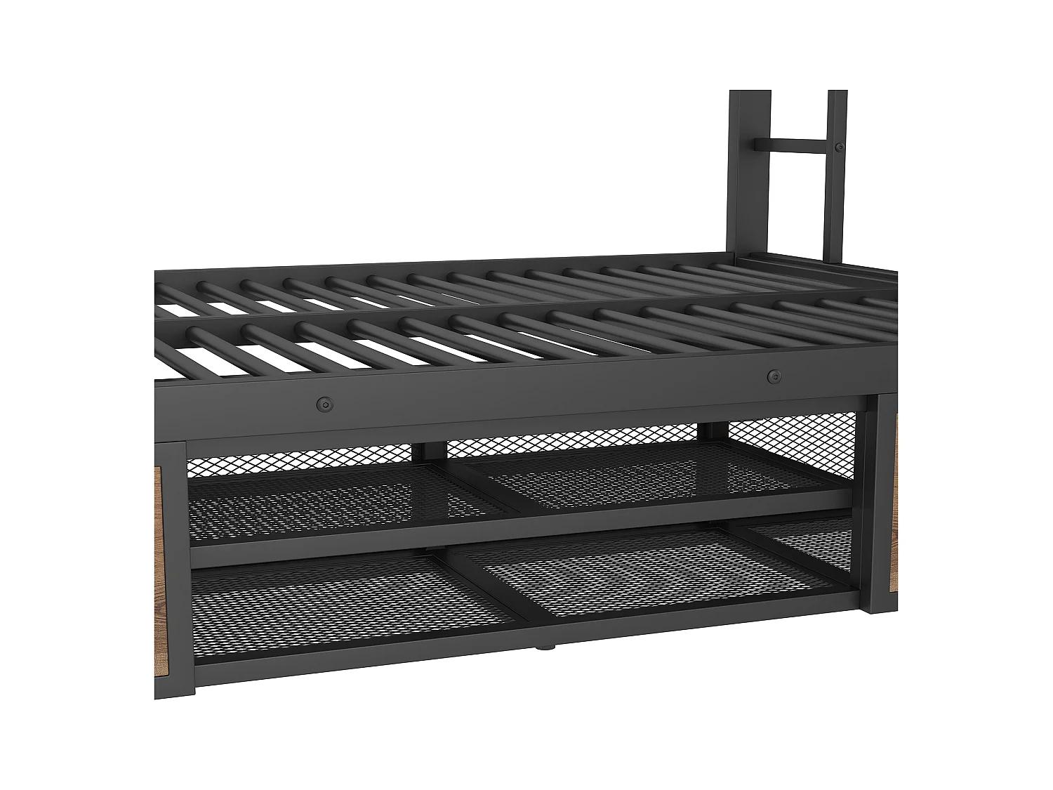 Lit superposé 90x200 cm + 140x200 cm - avec étagère à chaussures - compartiments de rangement - barrières de sécurité et échelle - noir
