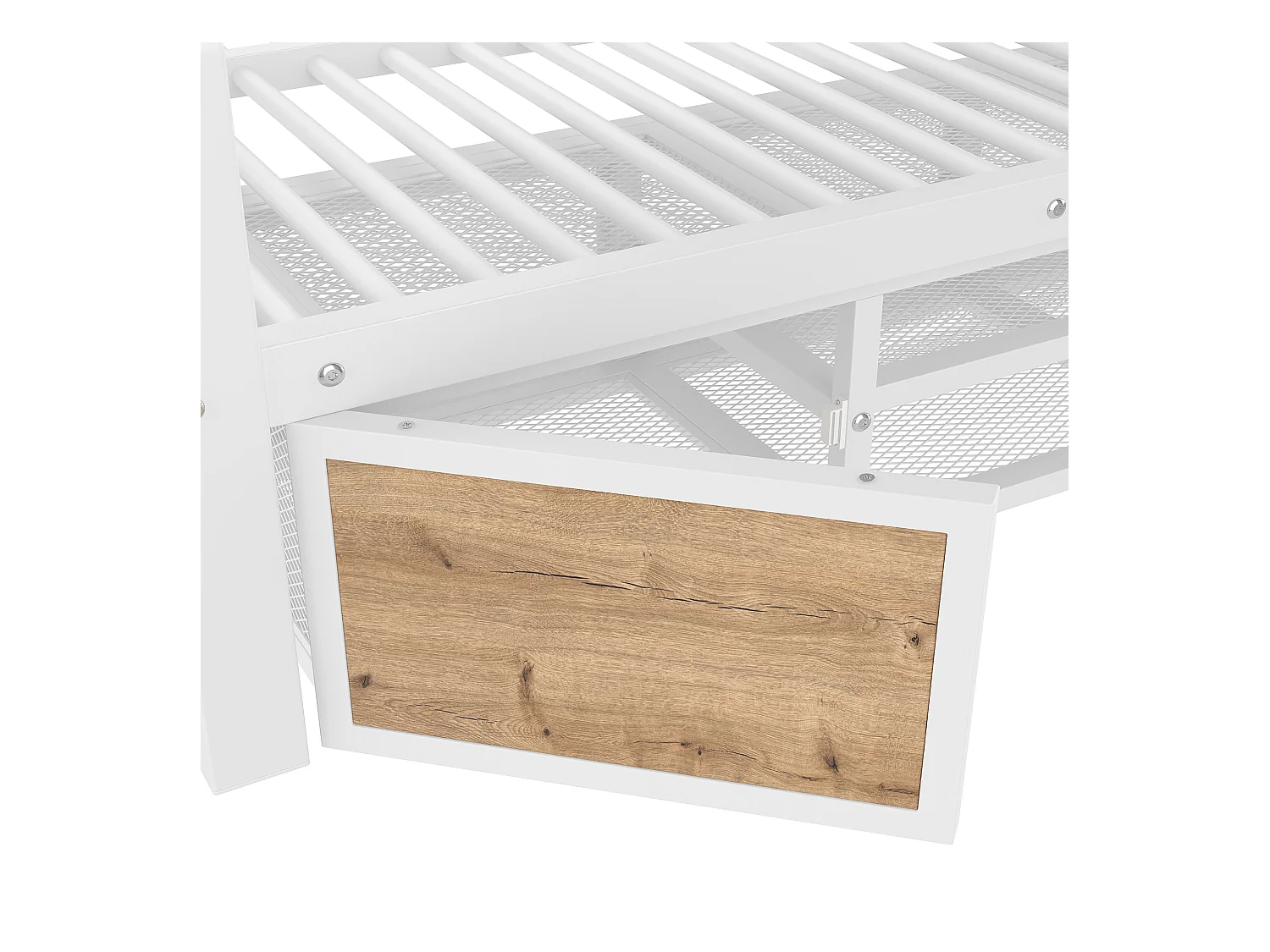 Lit superposé 90x200 cm + 140x200 cm - avec étagère à chaussures - compartiments de rangement - barrières de sécurité et échelle - blanc