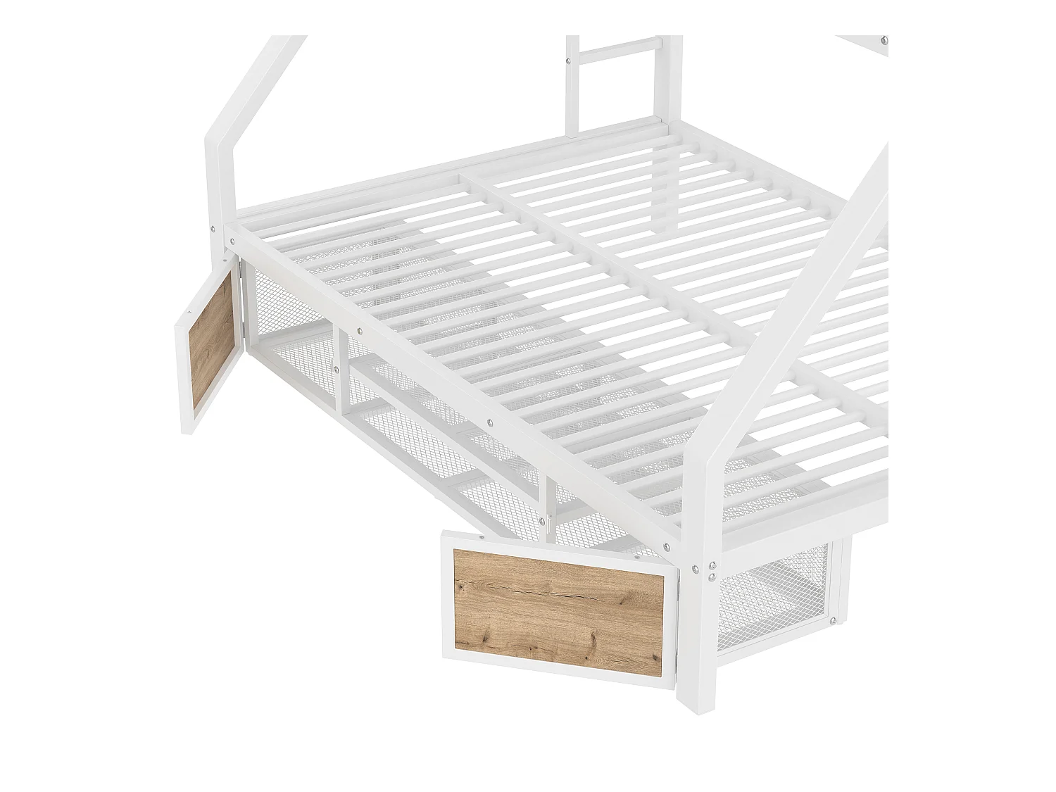 Lit superposé 90x200 cm + 140x200 cm - avec étagère à chaussures - compartiments de rangement - barrières de sécurité et échelle - blanc