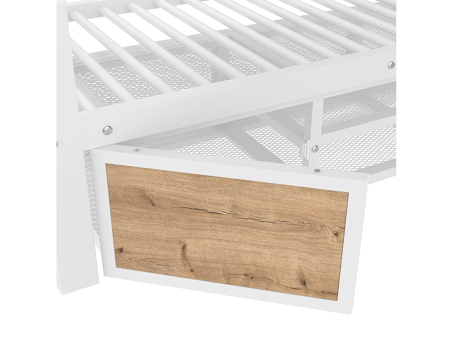 Lit superposé 90x200 cm + 140x200 cm - avec étagère à chaussures - compartiments de rangement - barrières de sécurité et échelle - blanc