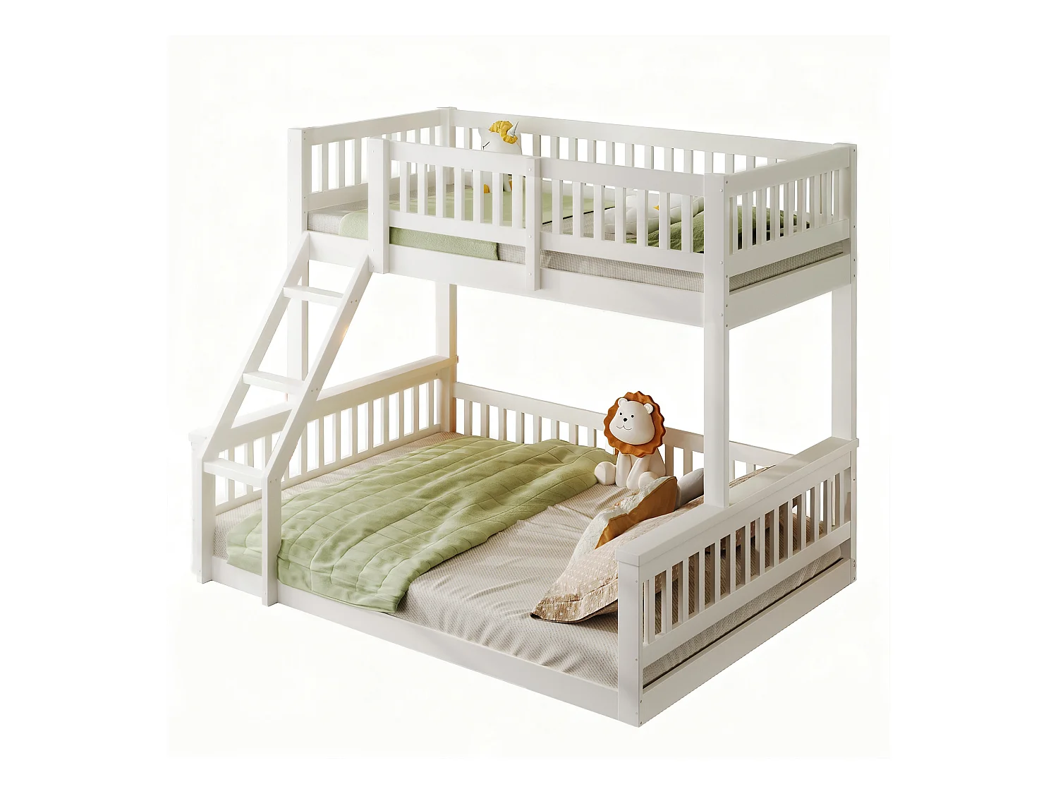 Lit superposé 90x200cm + 140x200cm - avec échelle - avec garde-corps - blanc (matelas non inclus)