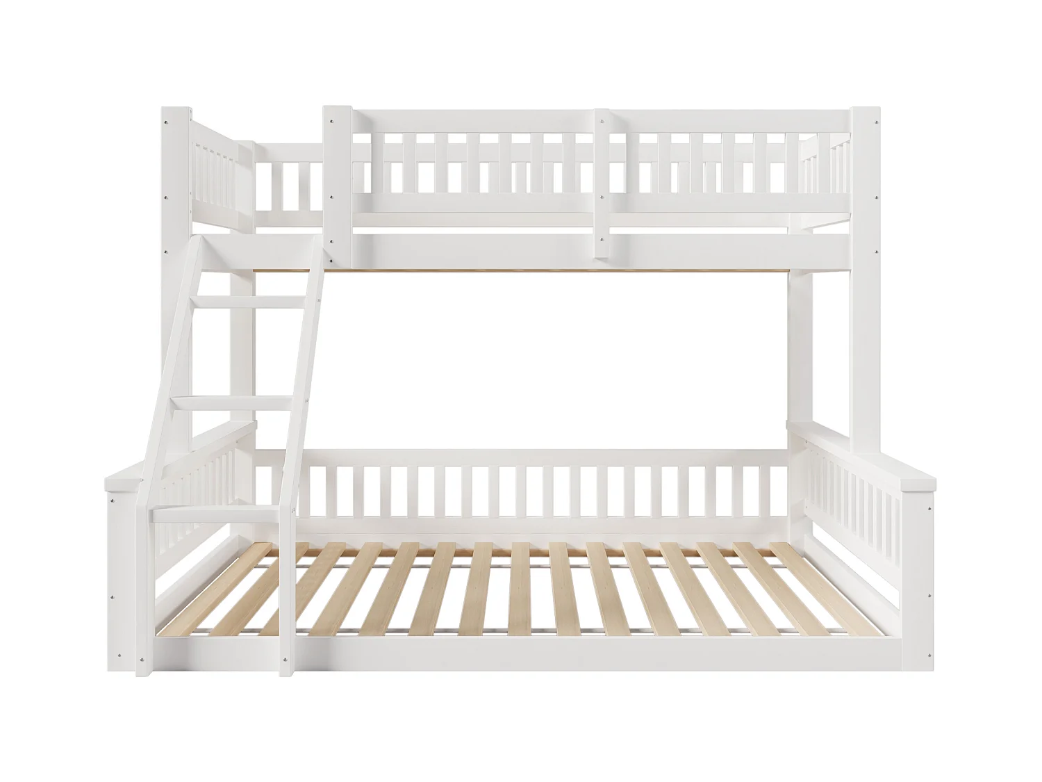 Lit superposé 90x200cm + 140x200cm - avec échelle - avec garde-corps - blanc (matelas non inclus)