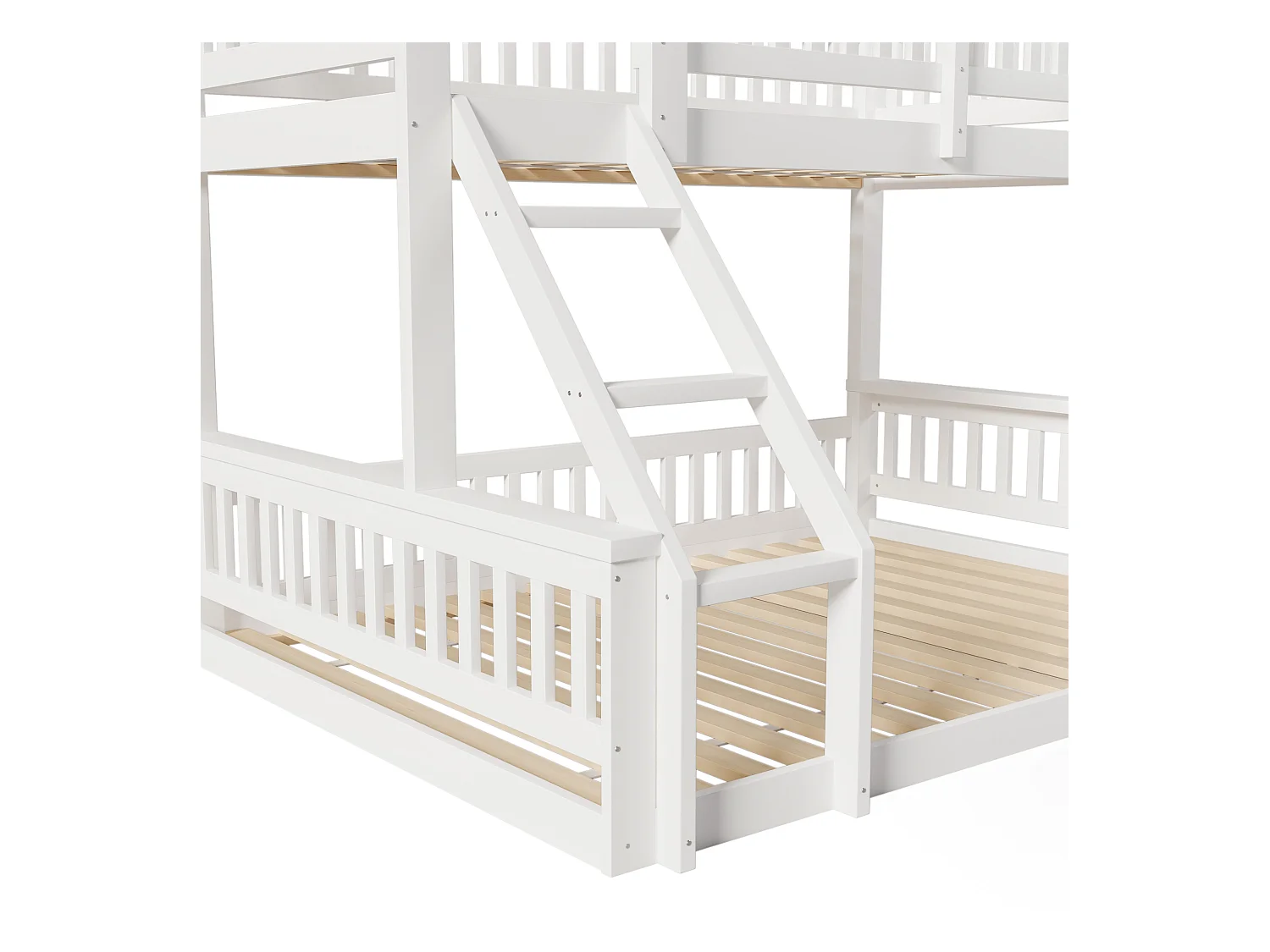 Lit superposé 90x200cm + 140x200cm - avec échelle - avec garde-corps - blanc (matelas non inclus)