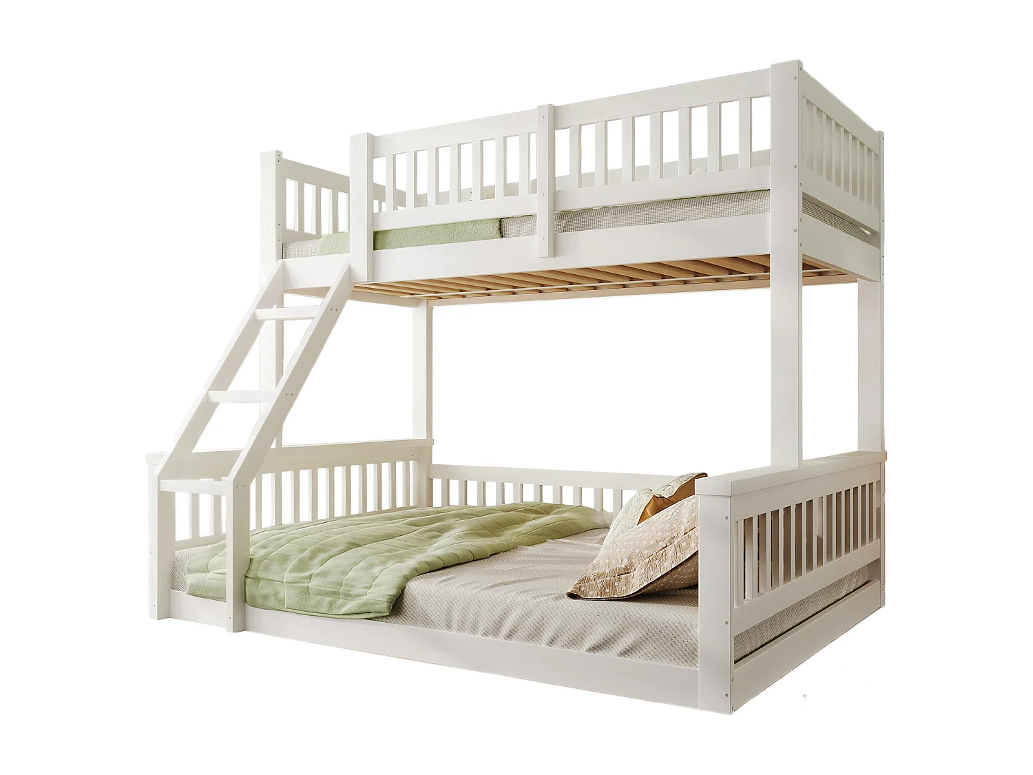 Lit superposé 90x200cm + 140x200cm - avec échelle - avec garde-corps - blanc (matelas non inclus)