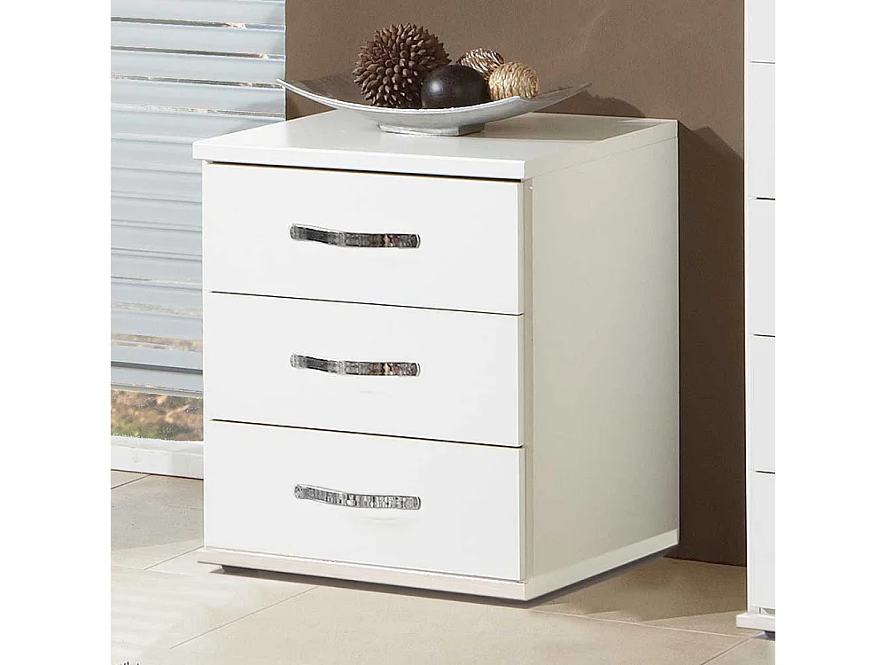 Weiße Nachttisch Kommode mit drei Schubladen 58 cm hoch