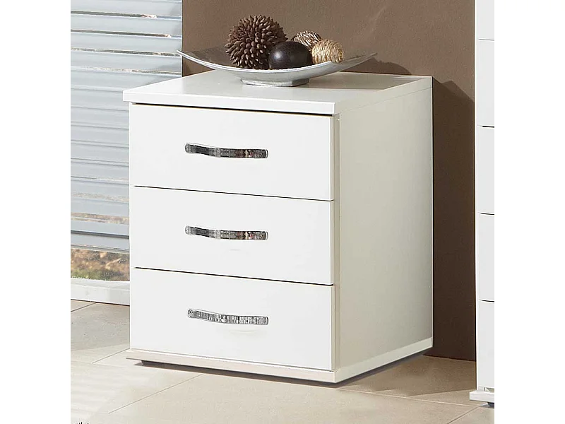 Weiße Nachttisch Kommode mit drei Schubladen 58 cm hoch