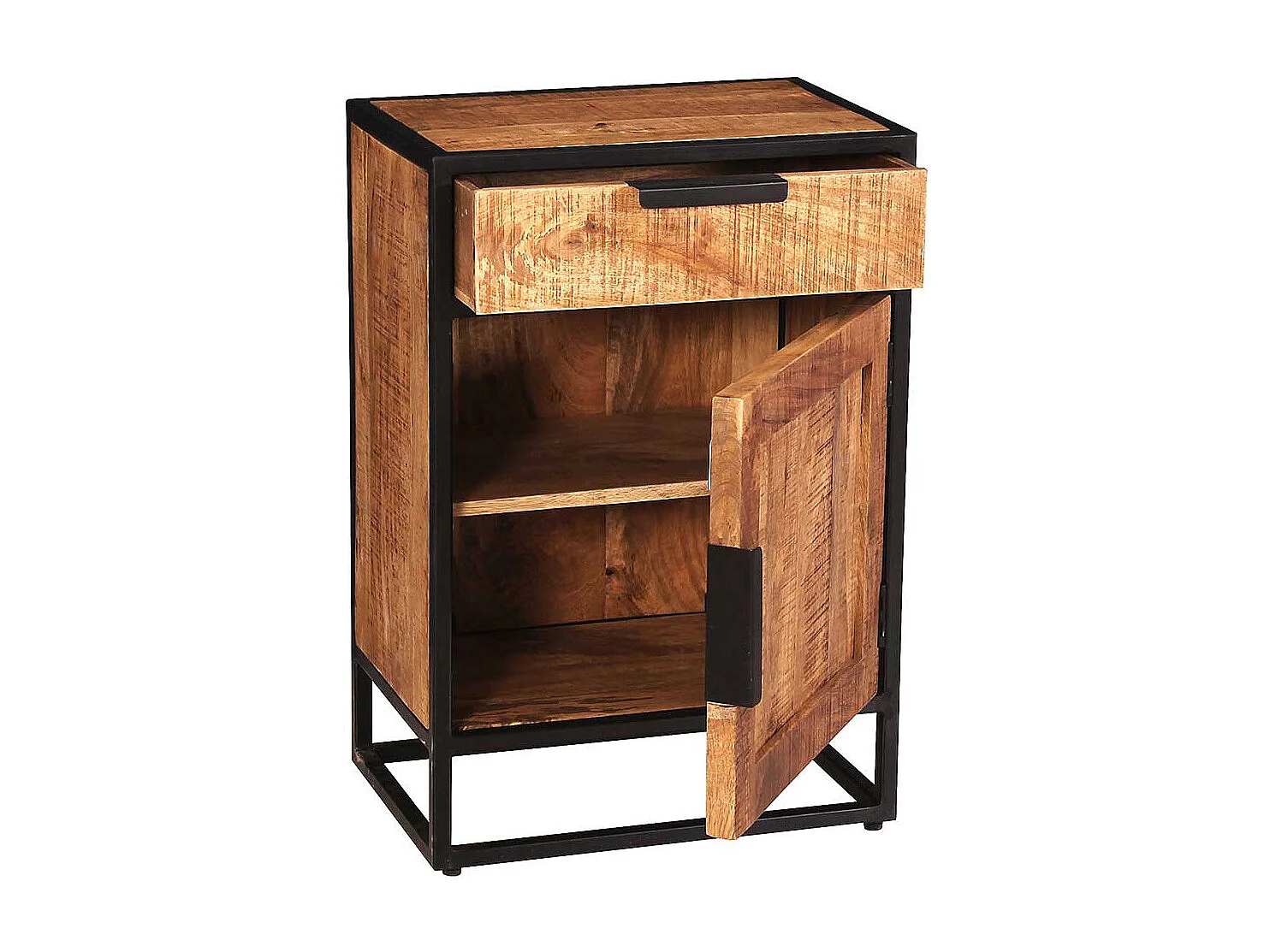 Massivholz Kommode aus Mangobaum und Metall rechteckig