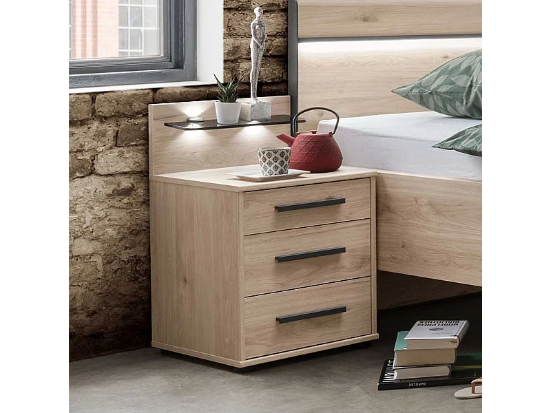 Nachtkommoden in Eichefarben und Dunkelgrau LED Beleuchtung