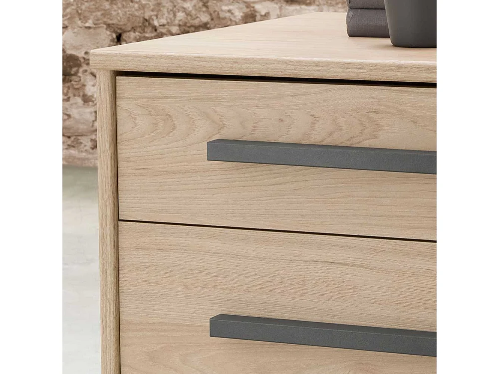 Nachtkommoden in Eichefarben und Dunkelgrau LED Beleuchtung