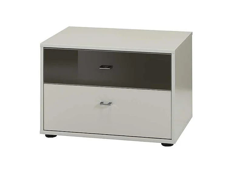 Nachtkommode in Weiß Grau Braun Glas beschichtet