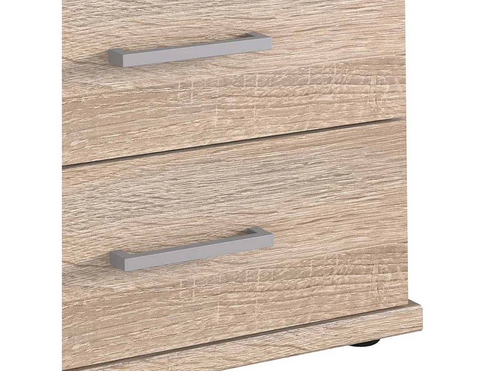 Nachtkonsole mit 3 Schubladen in Eiche Sägerau und Weiß 58 cm hoch