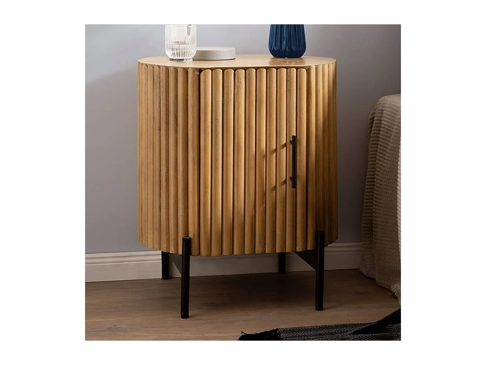 Nachttisch Beistellschrank aus Mangobaum Massivholz in Paneeloptik