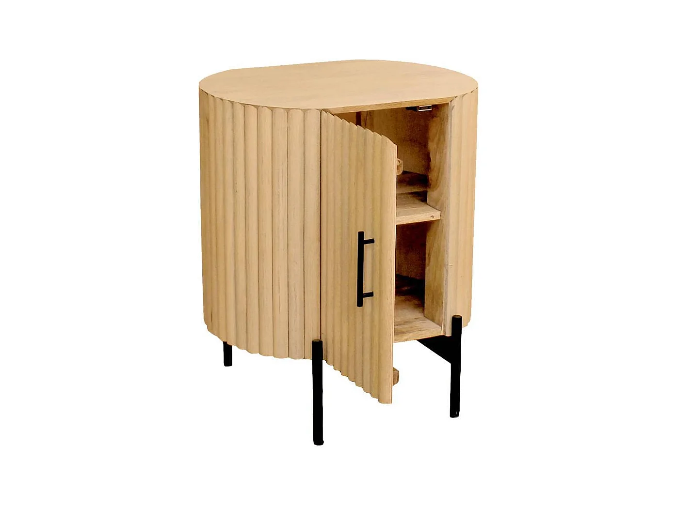 Nachttisch Beistellschrank aus Mangobaum Massivholz in Paneeloptik