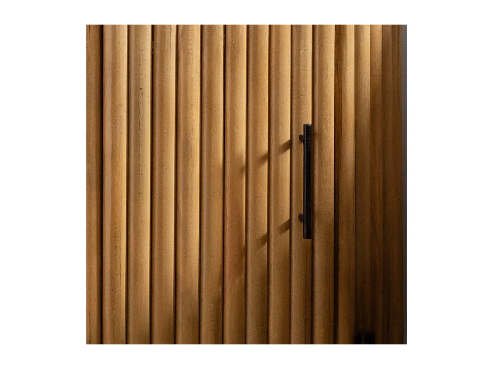 Nachttisch Beistellschrank aus Mangobaum Massivholz in Paneeloptik