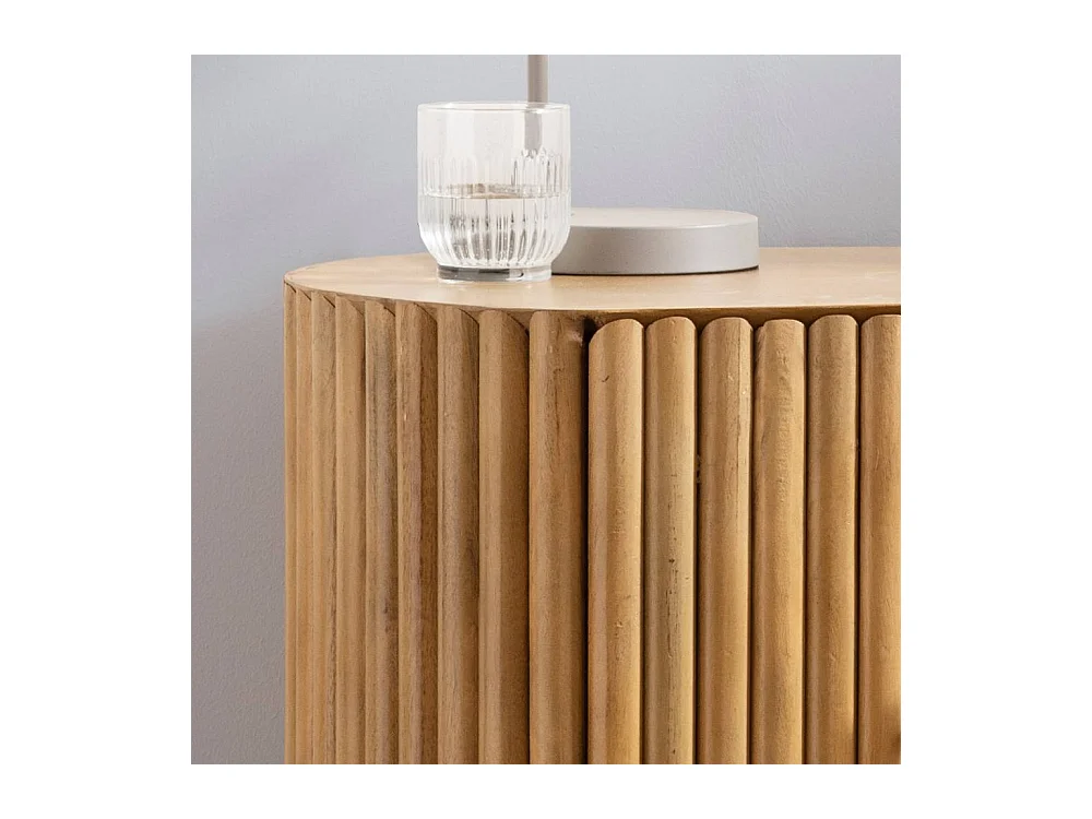 Nachttisch Beistellschrank aus Mangobaum Massivholz in Paneeloptik